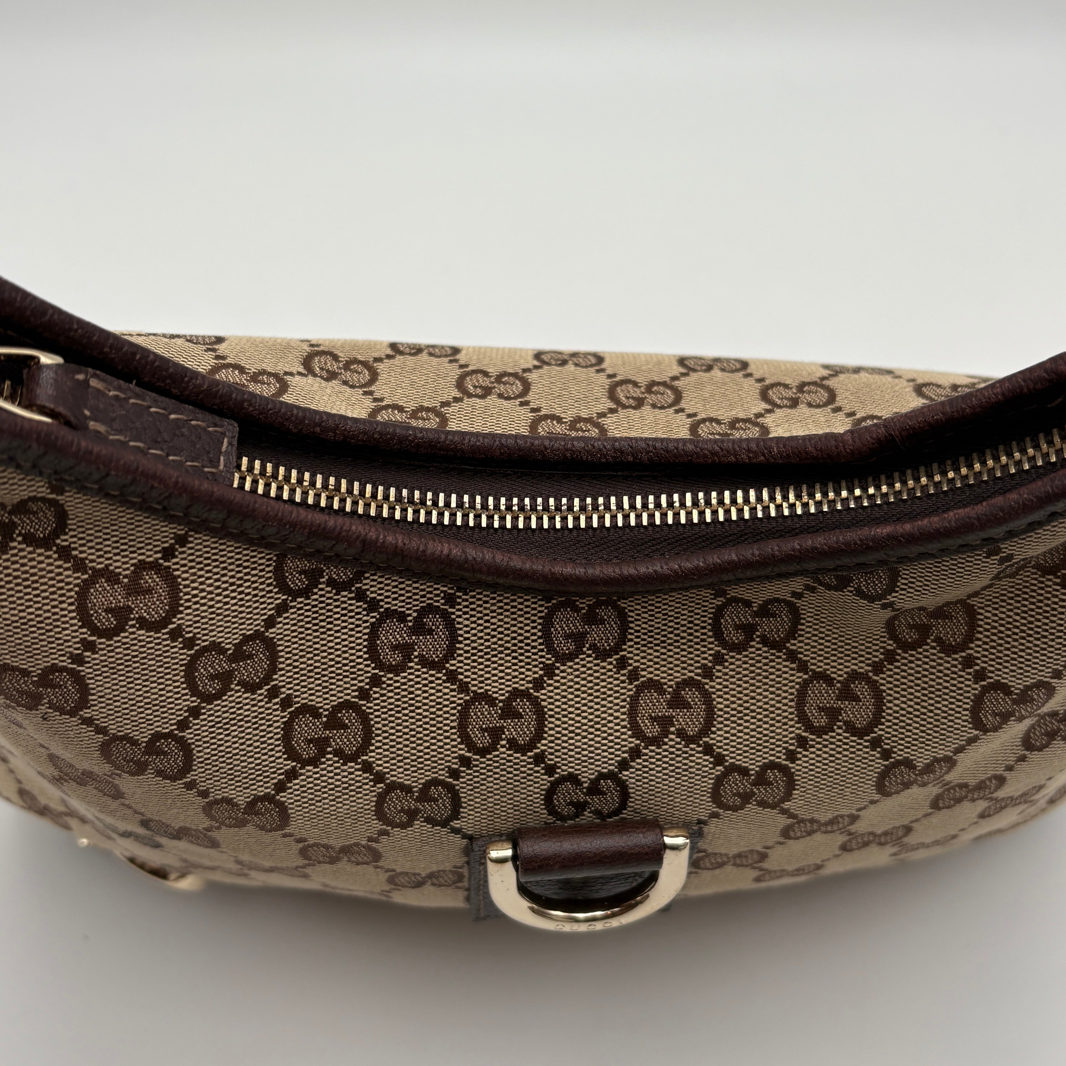 GUCCI ABBEY GG CANVAS LEATHER SHOULDER BAG