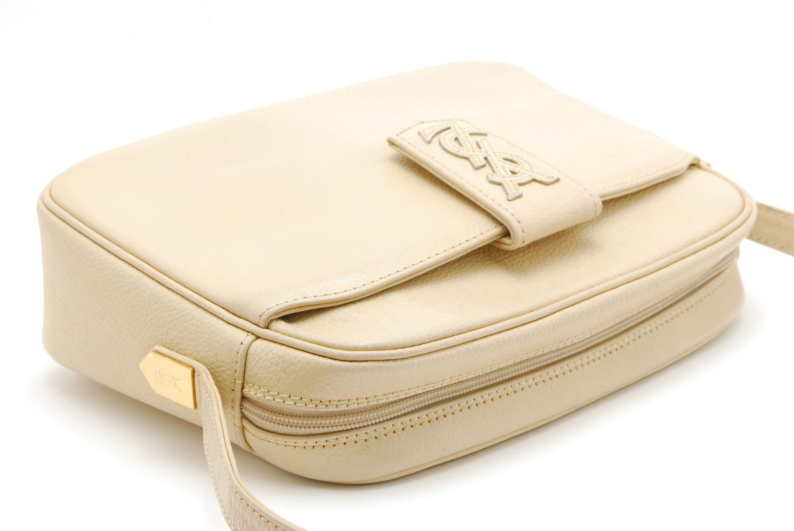 Saint Laurent Yves Shoulder Tote Stitch Bag - Ivory, Leather