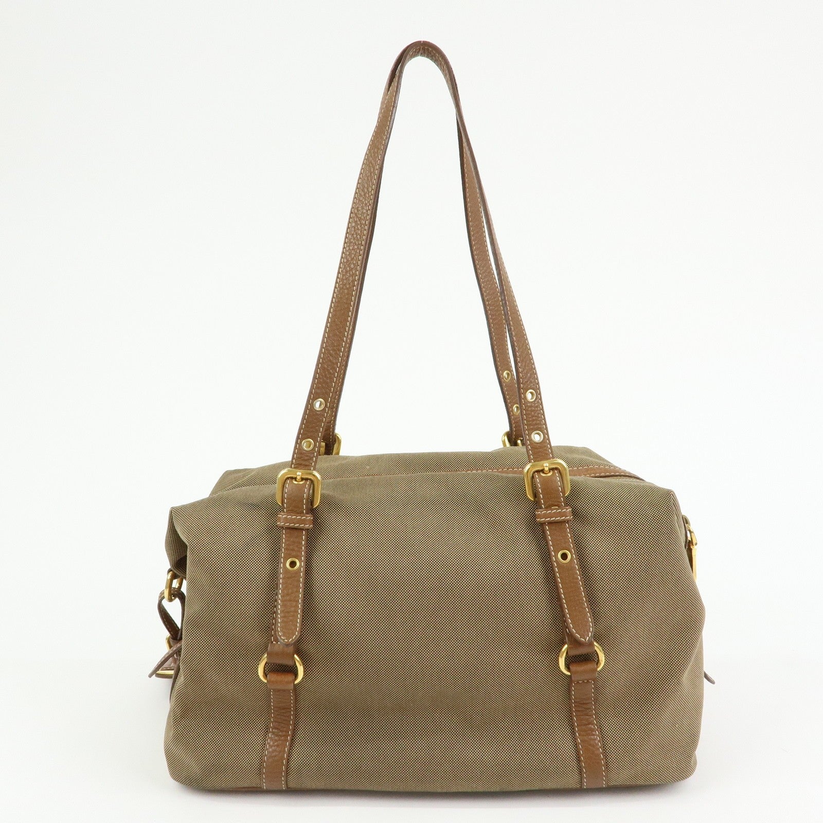 Prada Boston Bag - Beige, Canvas and Leather