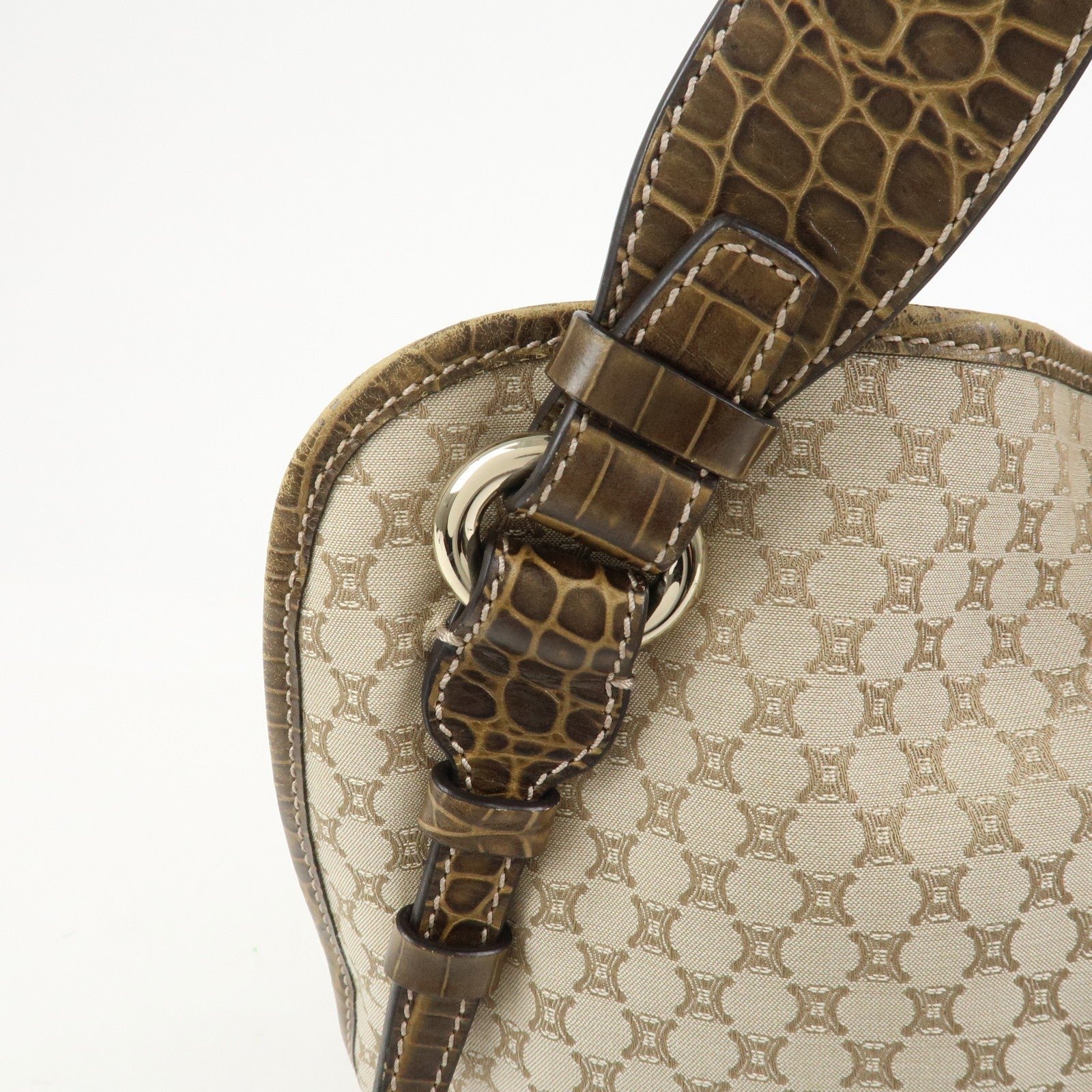 Celine Macadam Logo Shoulder Bag - Beige, Canvas and Embossed Leather