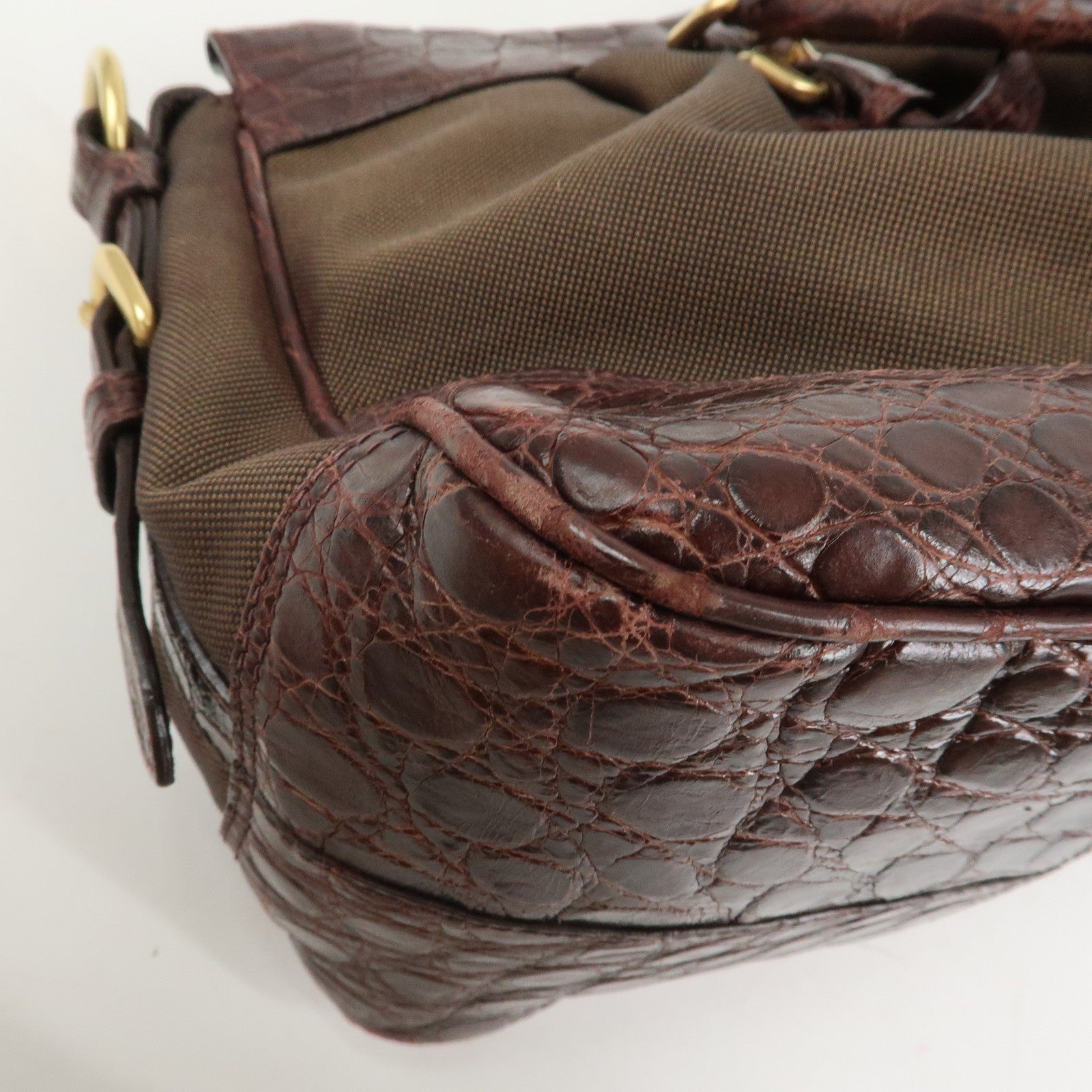 Prada 2Way Shoulder Bag - Brown, Canvas and Embossed Leather