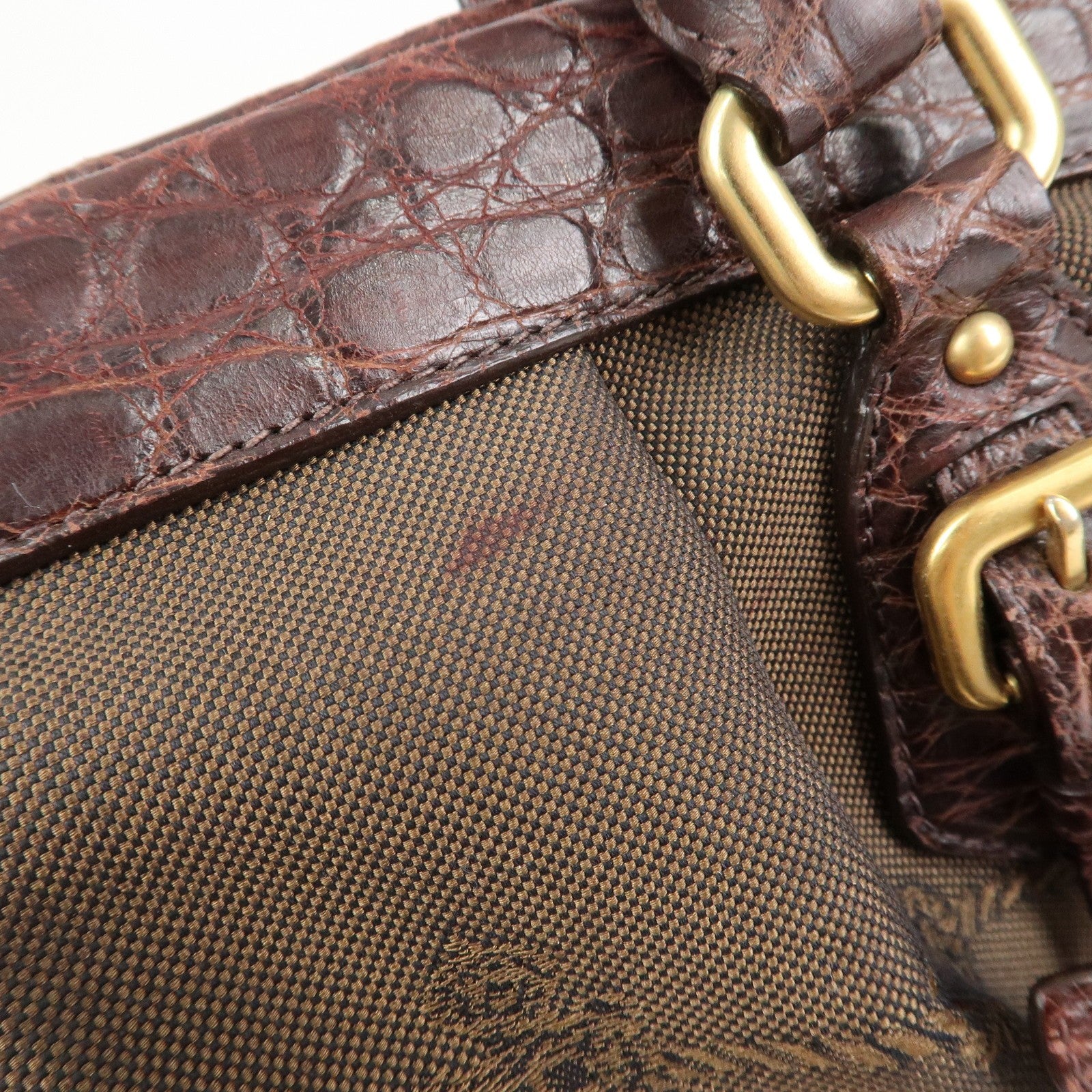 Prada 2Way Shoulder Bag - Brown, Canvas and Embossed Leather