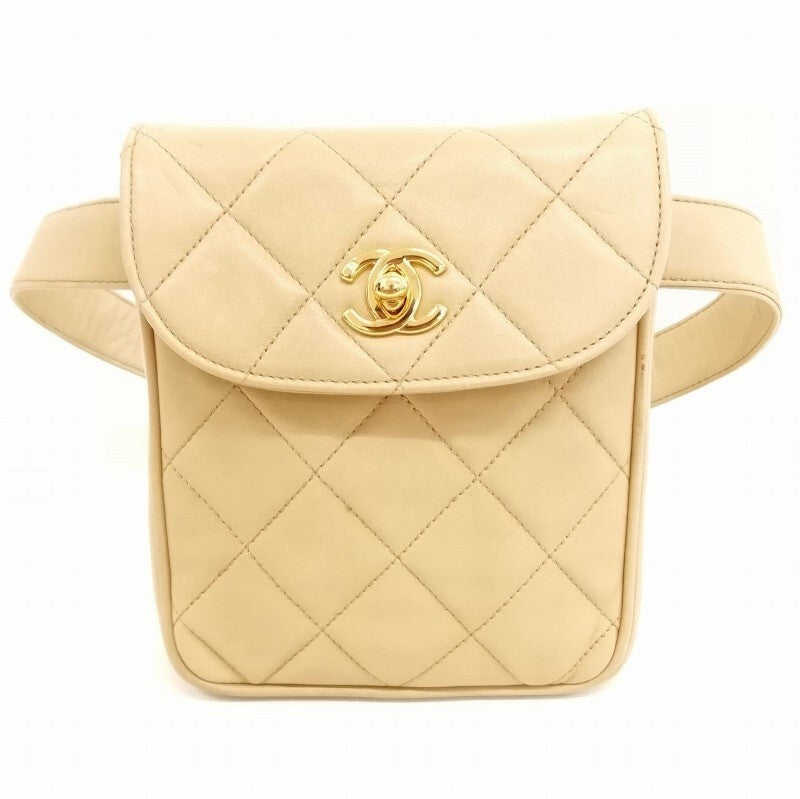 Chanel Bicolor Matelasse Waist Pouch Bag - Beige, Lambskin