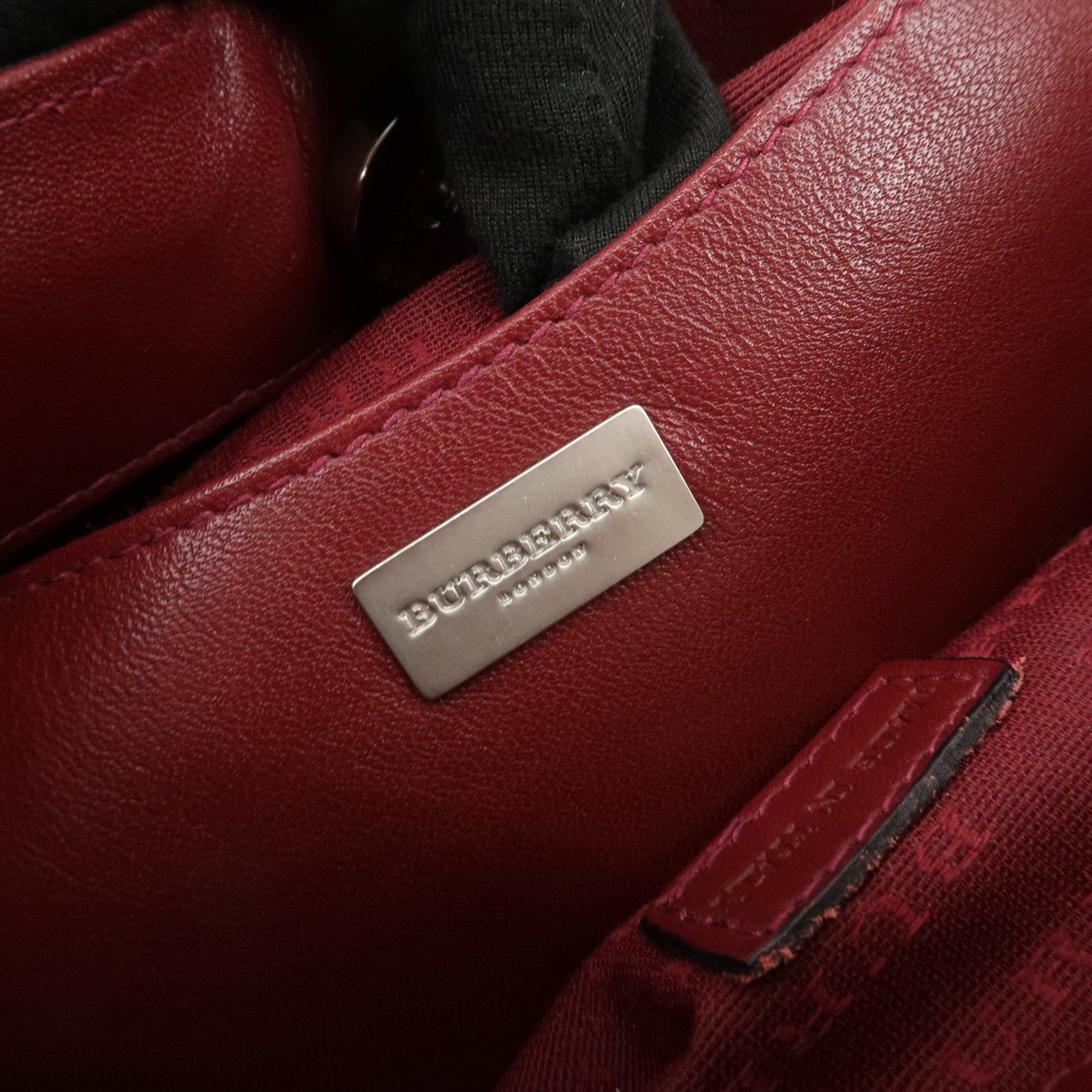 Burberry Hand Bag - Wine Red, Beige, Wool, Leather