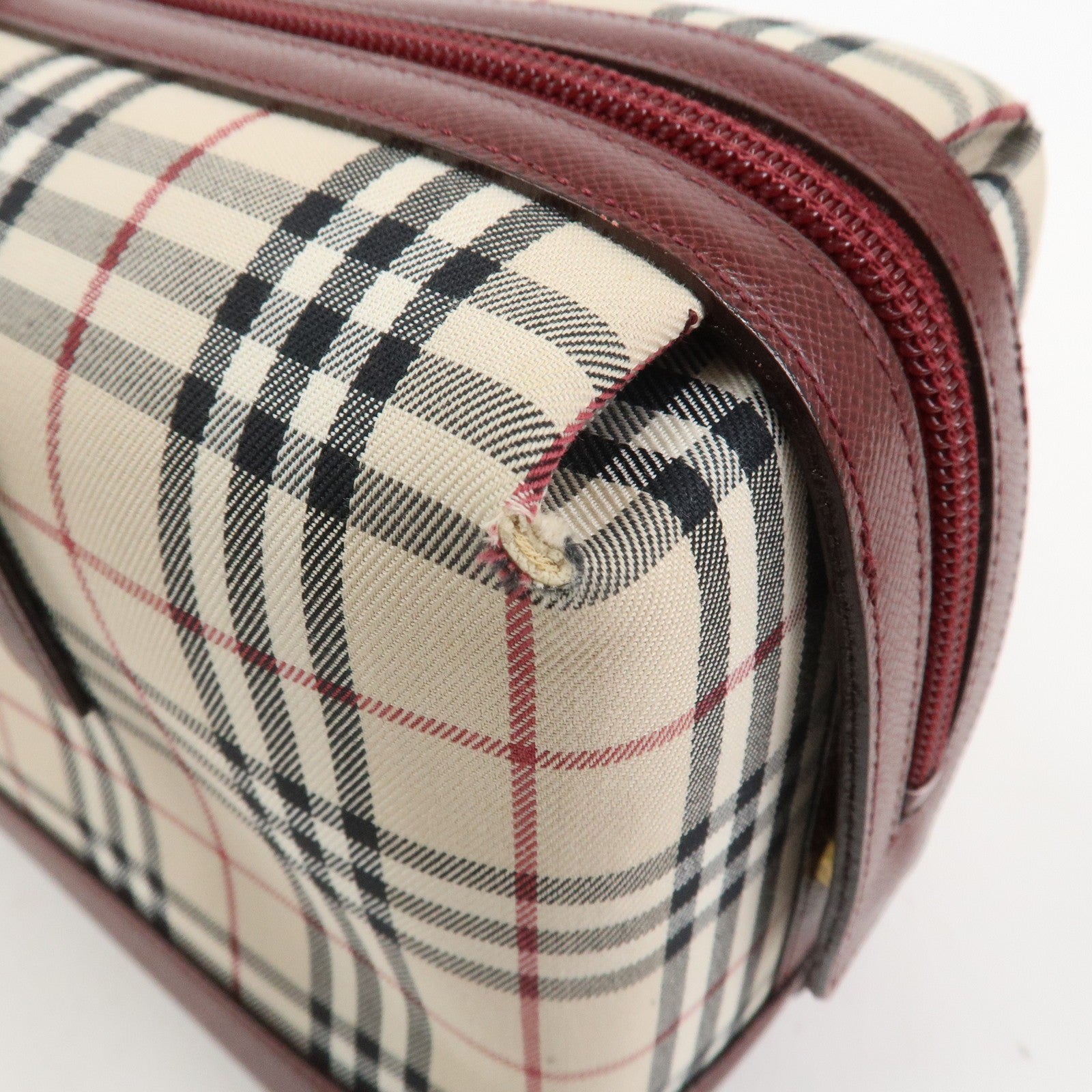 Burberry Nova Plaid Shoulder Hand Bag - Beige Bordeaux, Canvas Leather