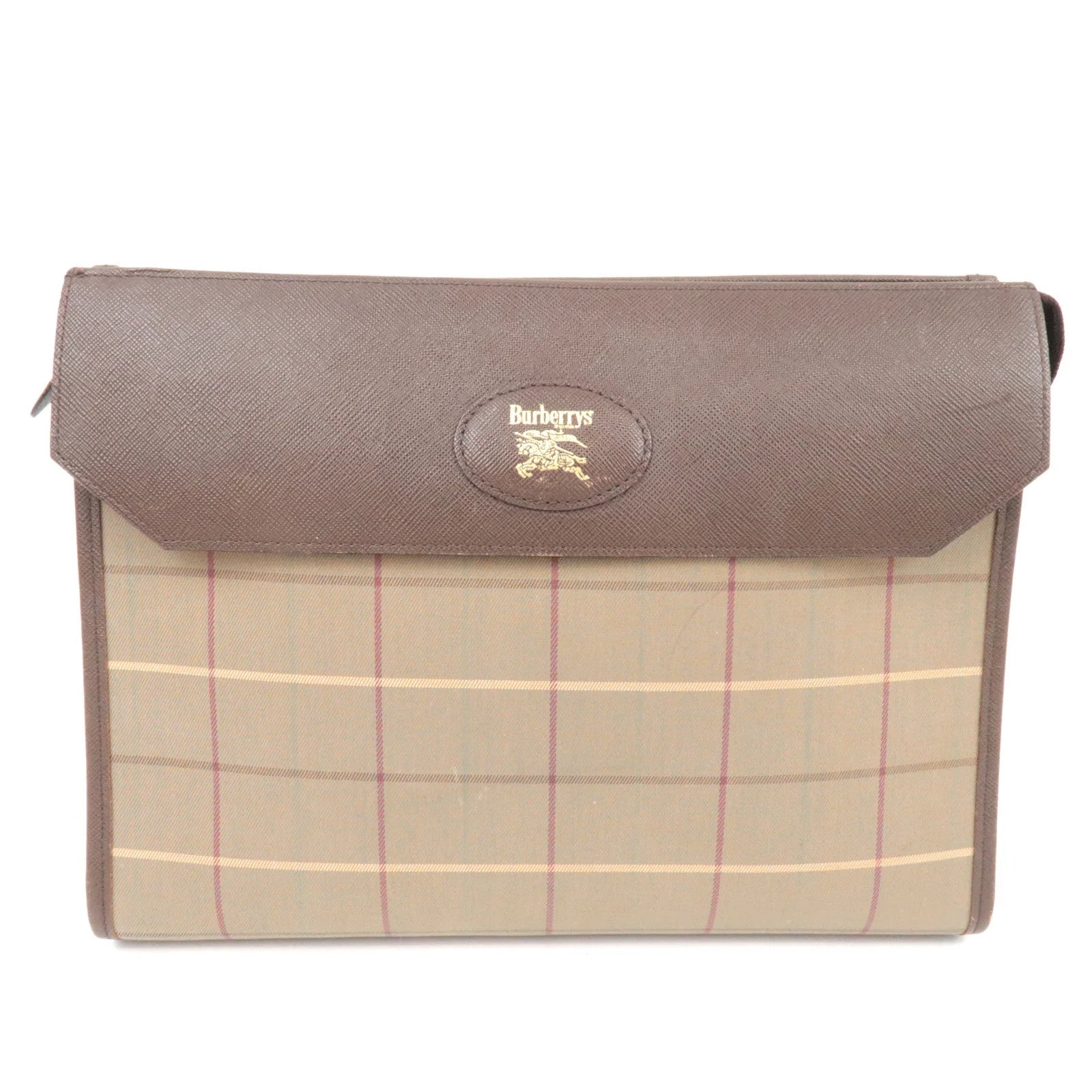 Burberry Plaid Clutch Bag - Beige Brown, Canvas Leather