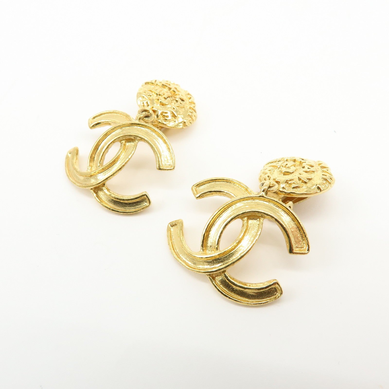 Chanel COCO Mark Plated Hammered Earrings - Gold, Plated