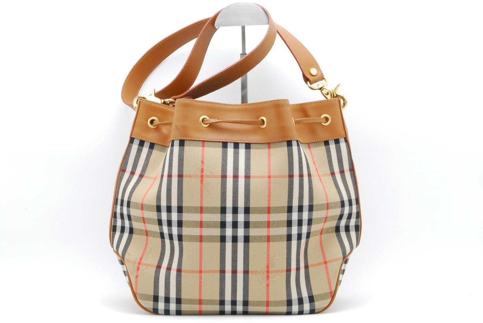 Burberry Nova Check Shadow Horse Shoulder Hand Bag - Beige, Canvas and Leather