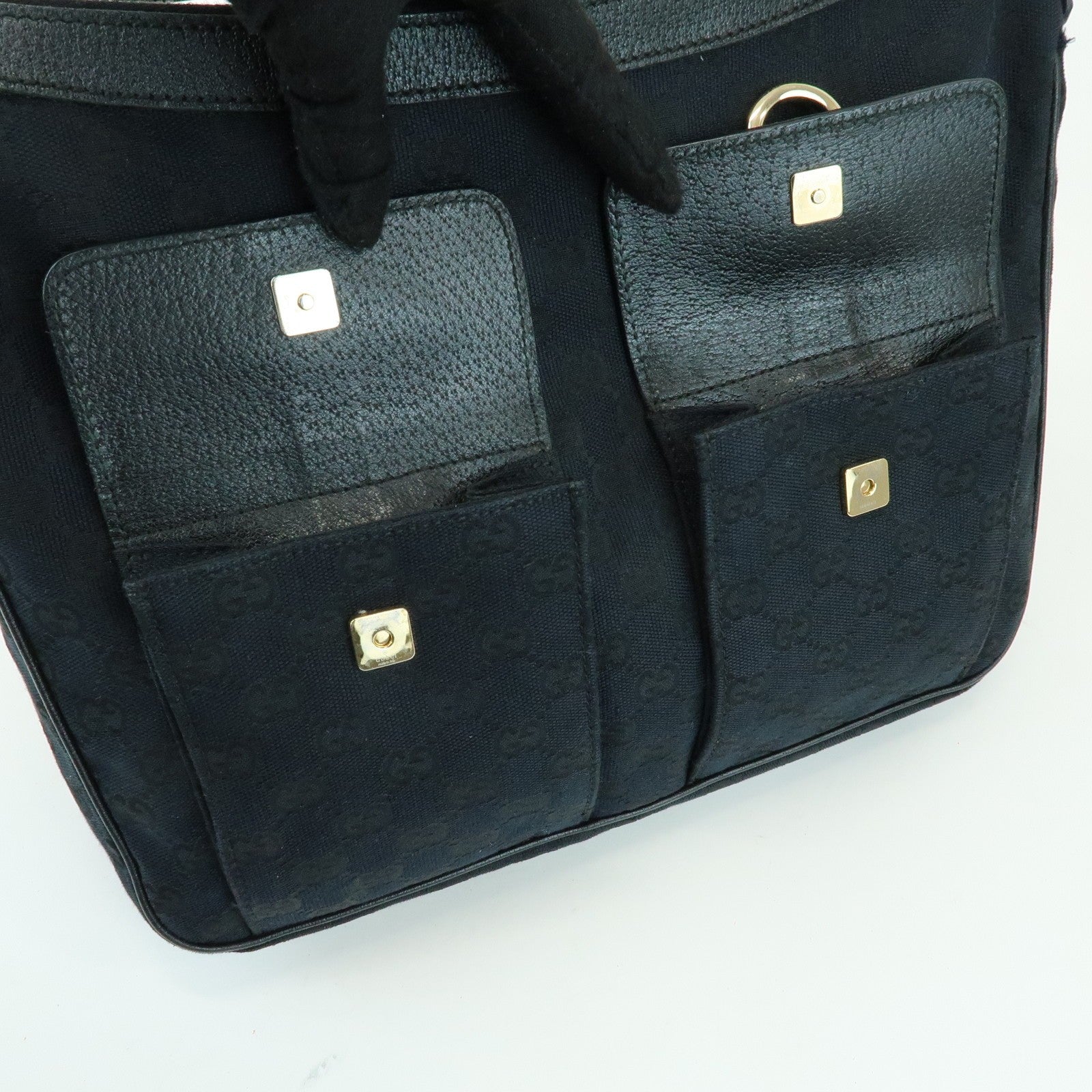 Gucci Shoulder Hand Bag - Black, GG Canvas, Leather