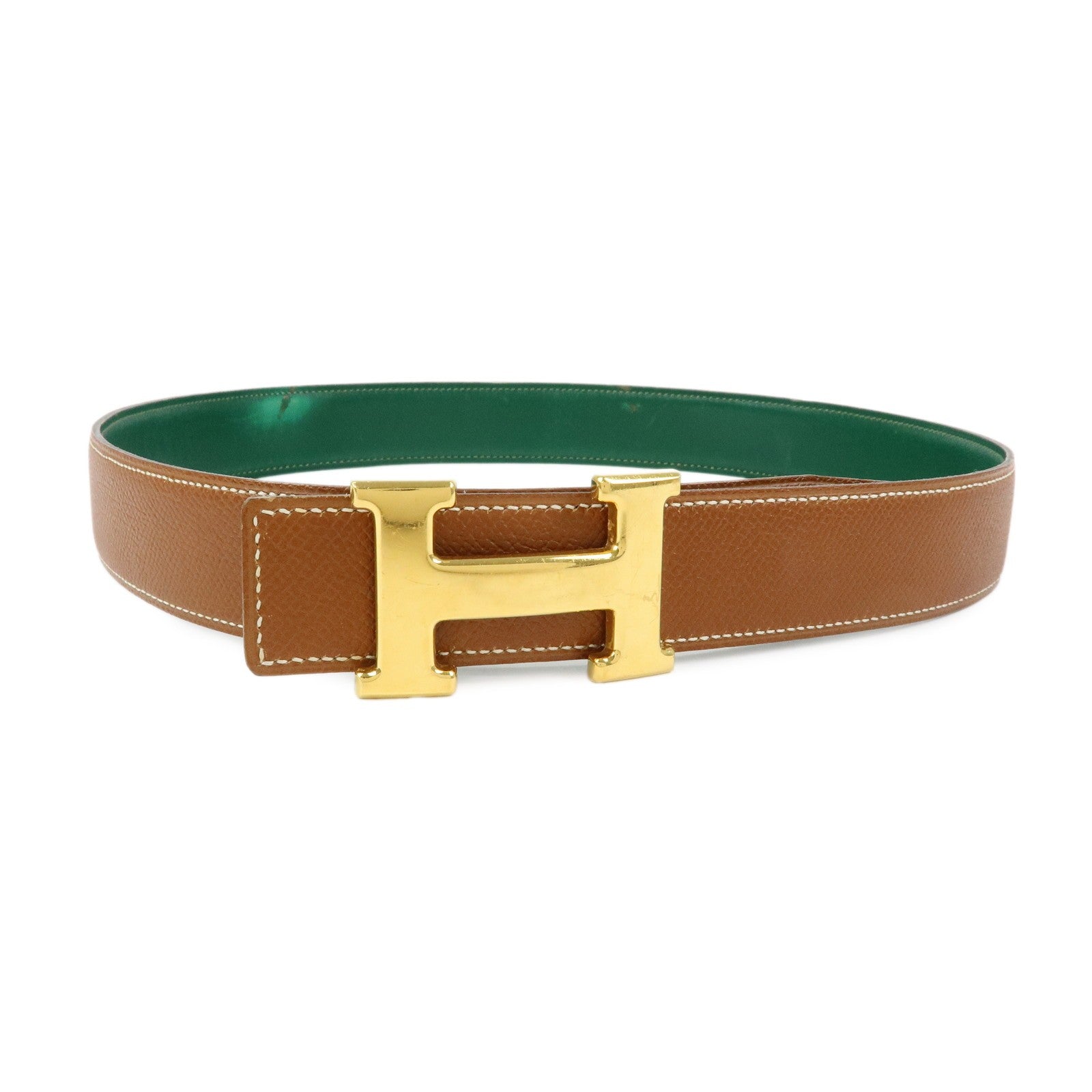 Hermès H Buckle Reversible Constance Belt - Gold Green, Veau Epsom Leather
