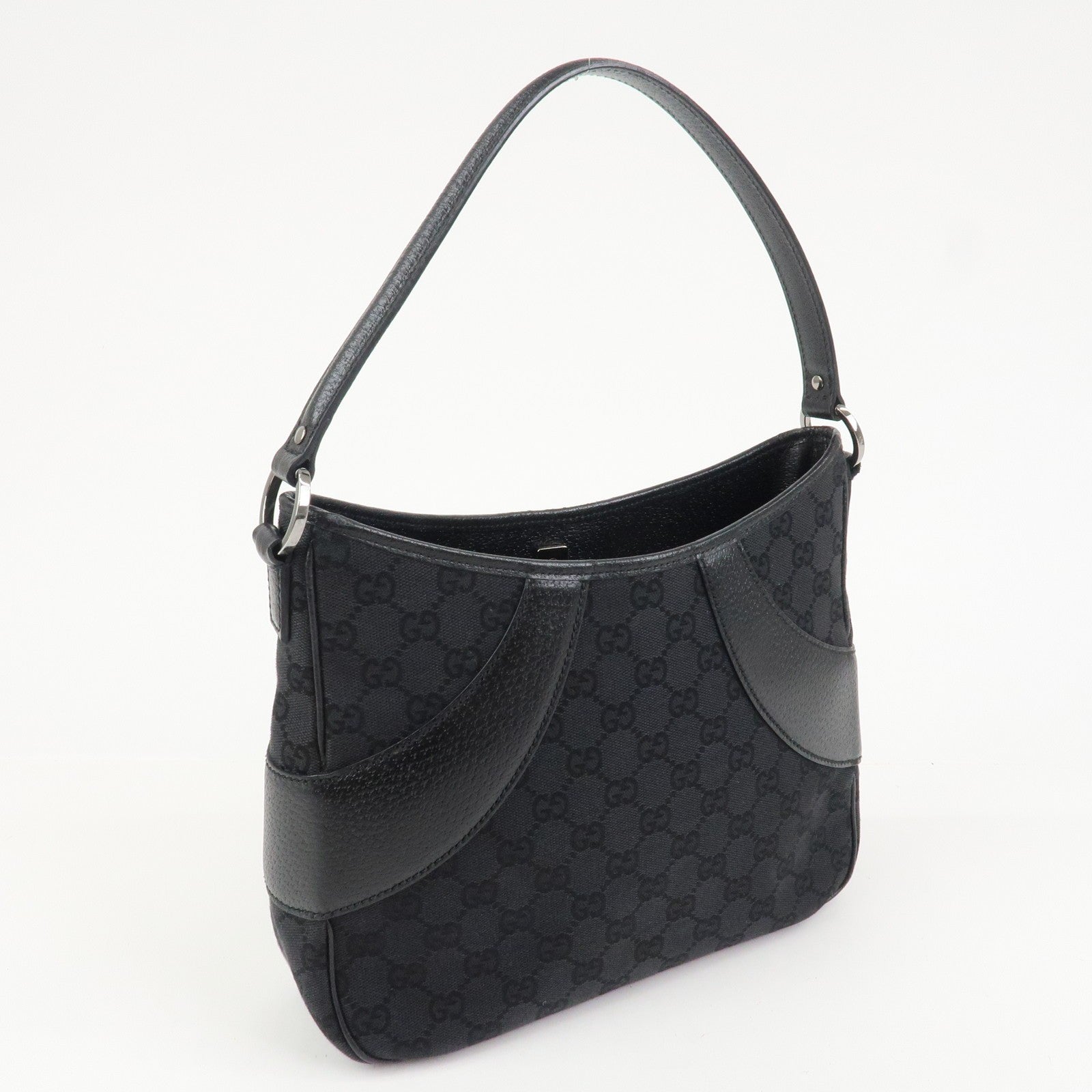 Gucci 113012 Shoulder Bag - Black, GG Canvas, Leather