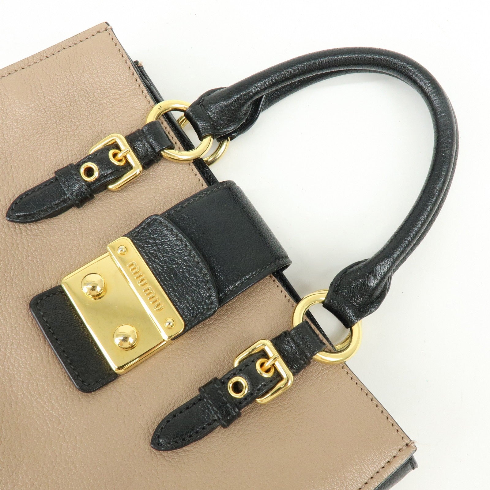 Miu Miu Hand Bag - Beige Black, Madras Leather
