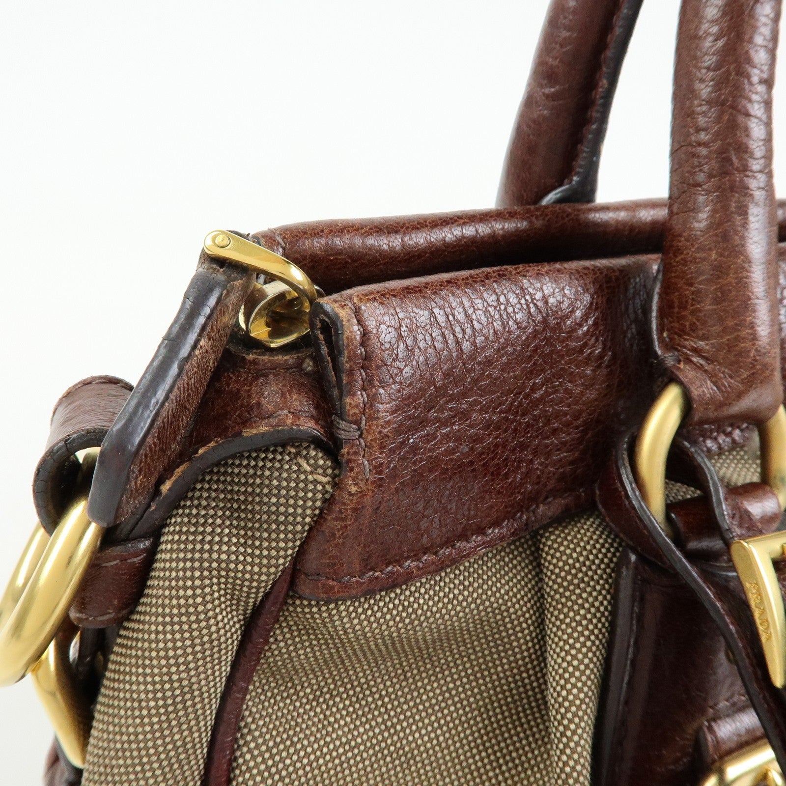 Prada Logo Jacquard 2Way Bag - Brown, Leather