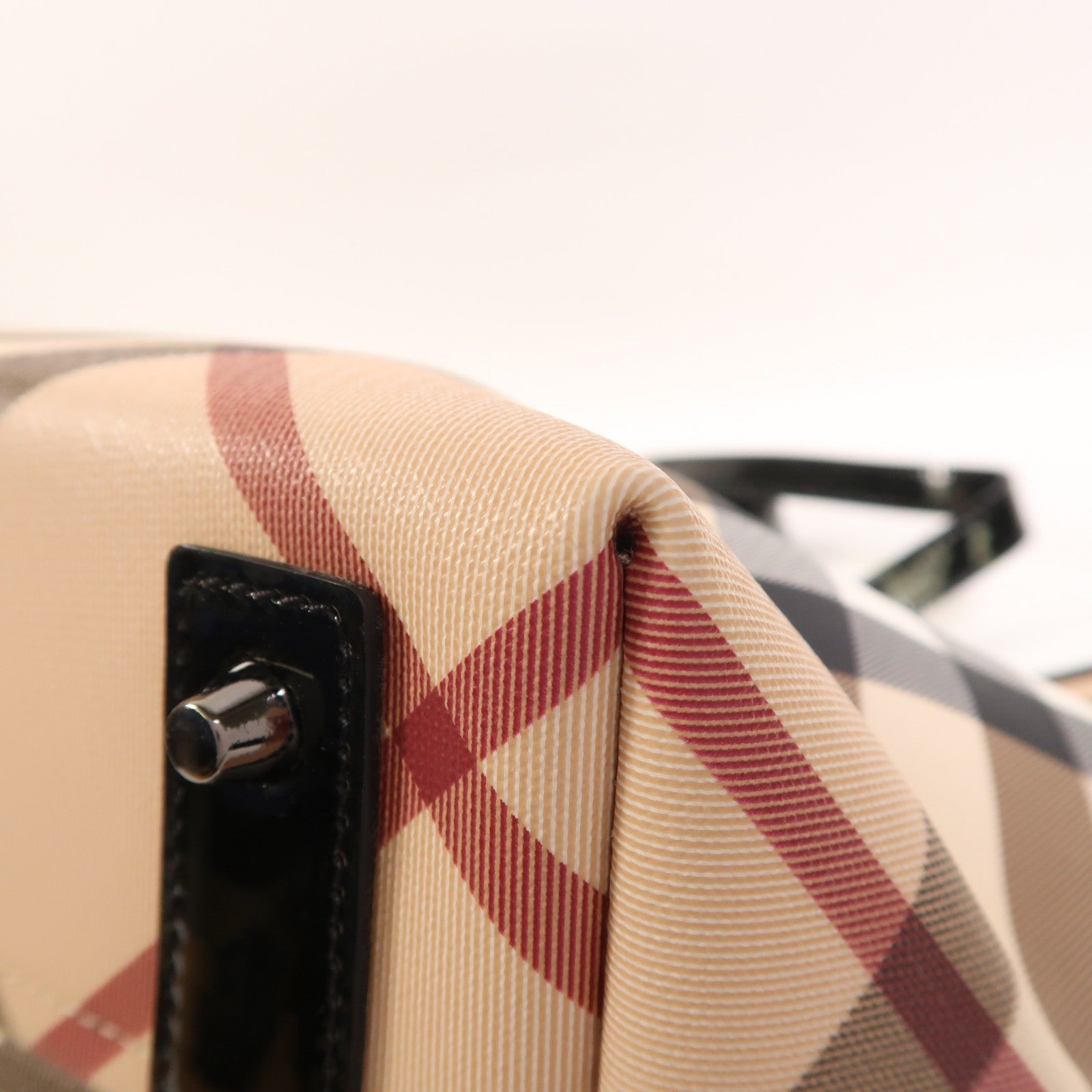 Burberry Shoulder Bag - Beige/Black, Coated Canvas/Patent Leather