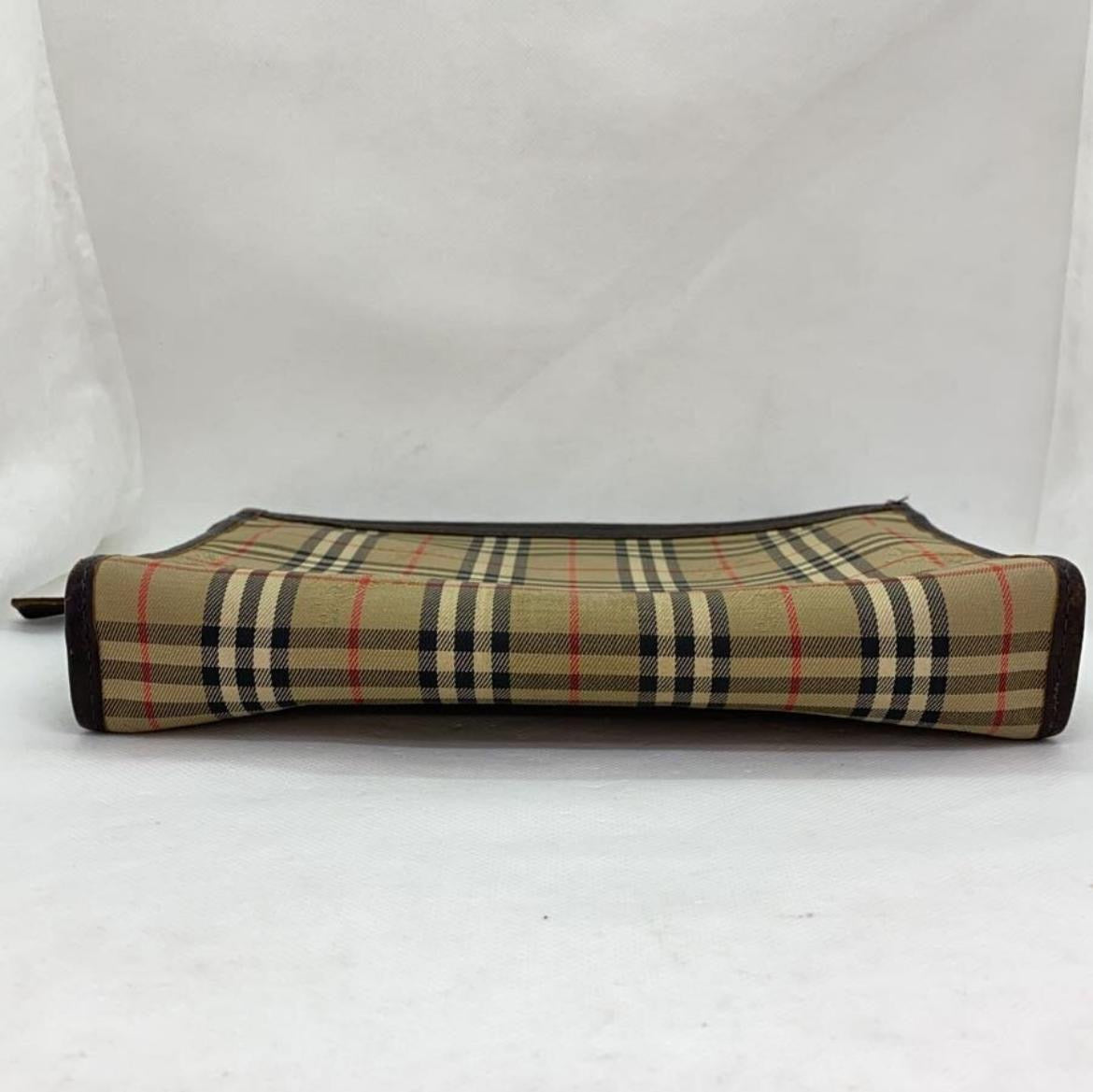 Burberry Nova Check Clutch Pouch Bag - Brown, Leather Fabric