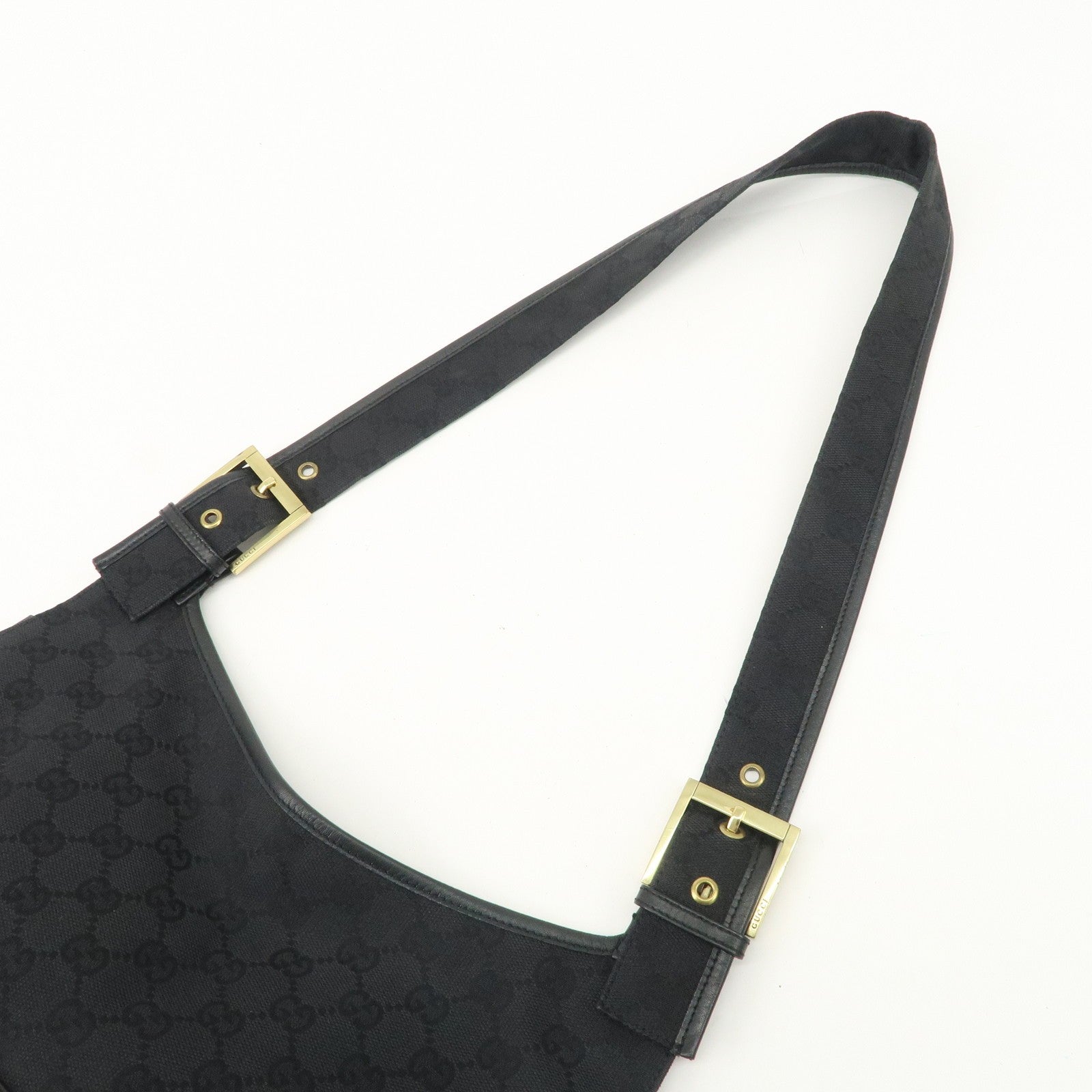 Gucci GG Canvas Leather semi Shoulder Bag - Black, Canvas