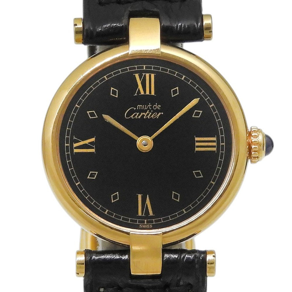 CARTIER Must Vendome SM Watch - Black, Plated Gold