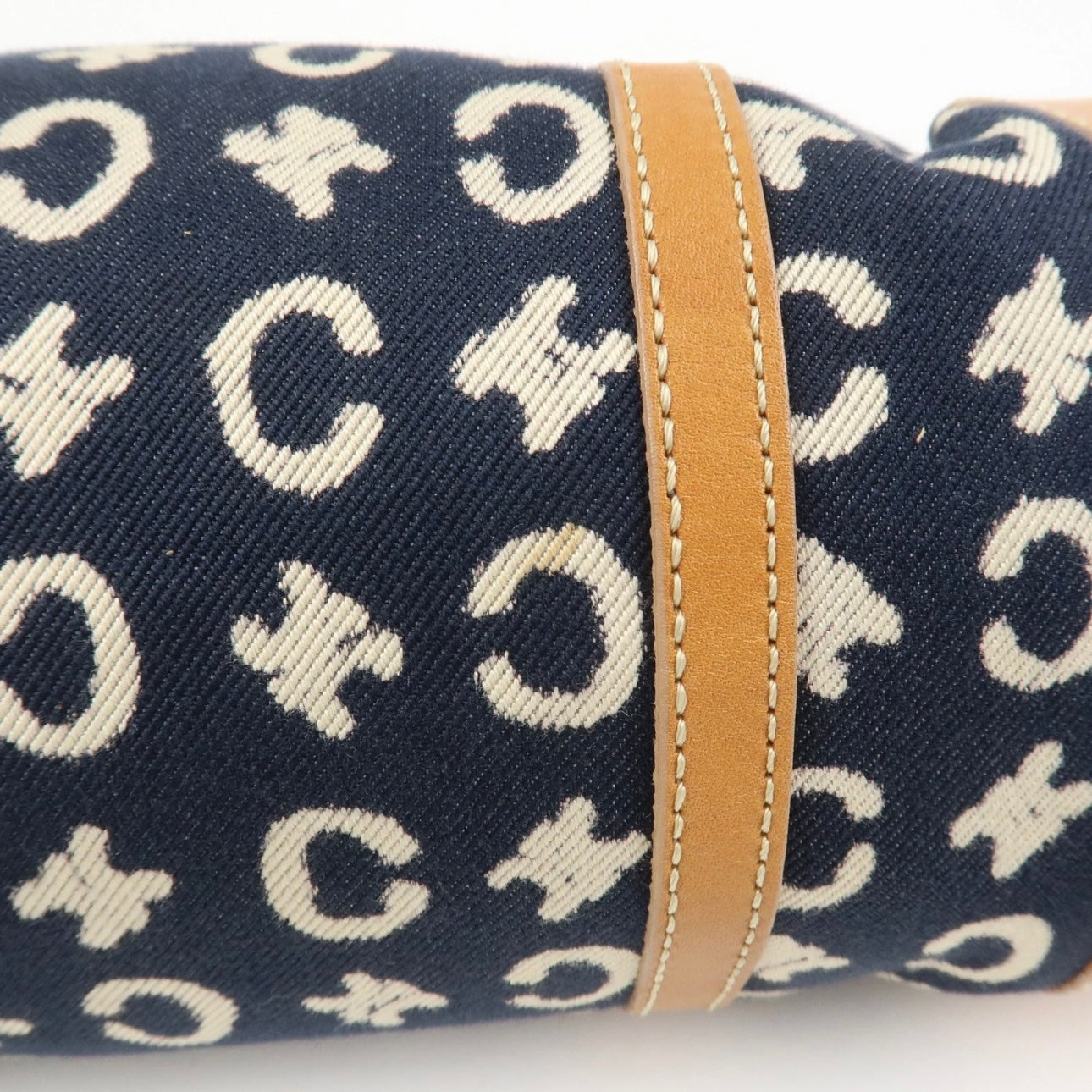 CELINE C Macadam Canvas Leather Shoulder Bag Navy