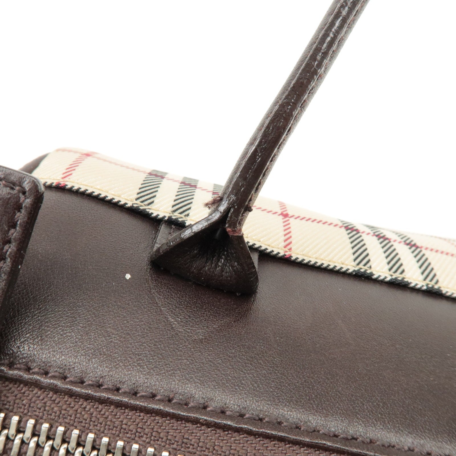 Burberry Nova Plaid Hand Bag - Beige Brown, Leather Canvas