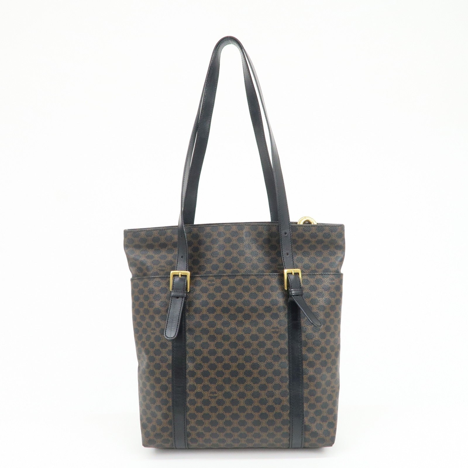 Celine Macadam Logo Tote Bag - Black and Brown, PVC Coated Canvas and Leather