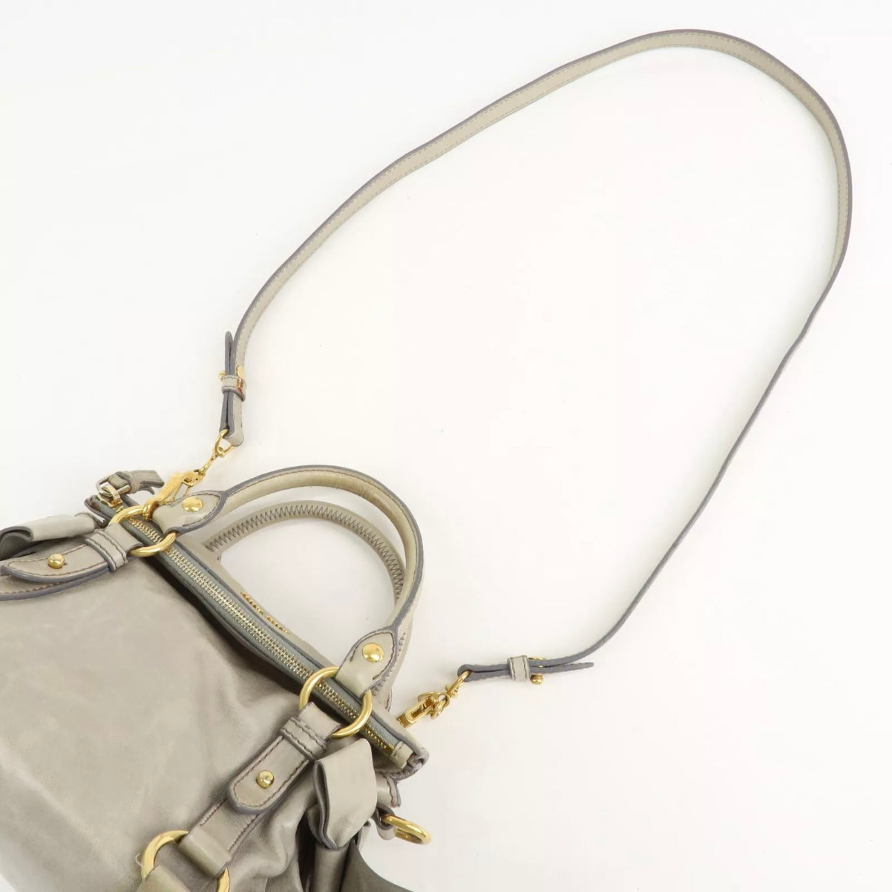 MIU MIU Leather Hand& Shoulder Bag Beige