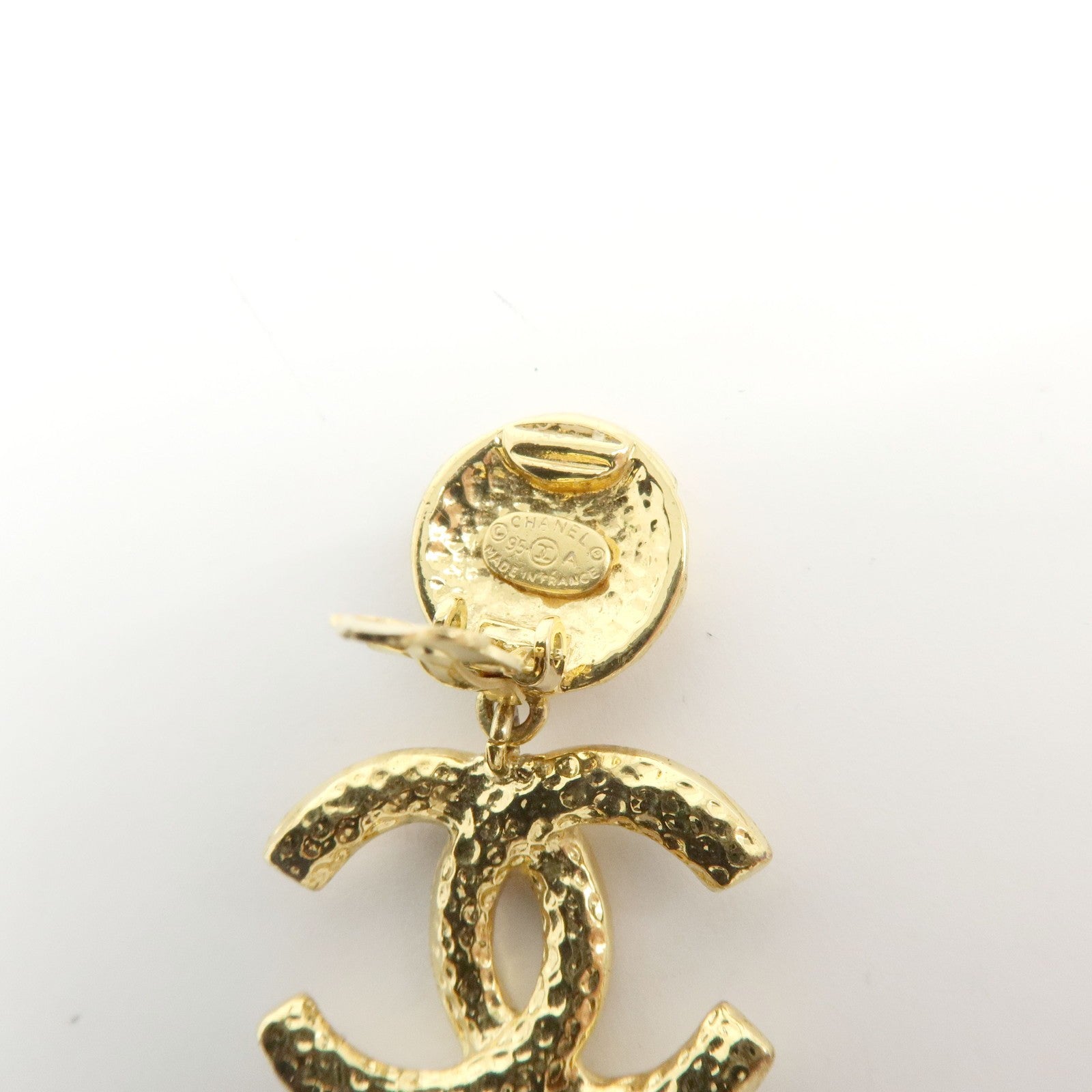 Chanel COCO Mark Plated Hammered Earrings - Gold, Plated