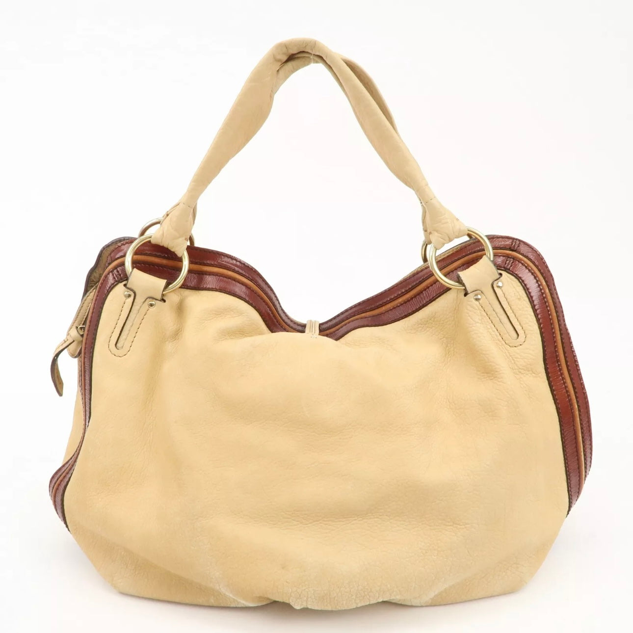 CELINE Bitter Sweet Leather Shoulder Bag Beige Brown Gold Hardware