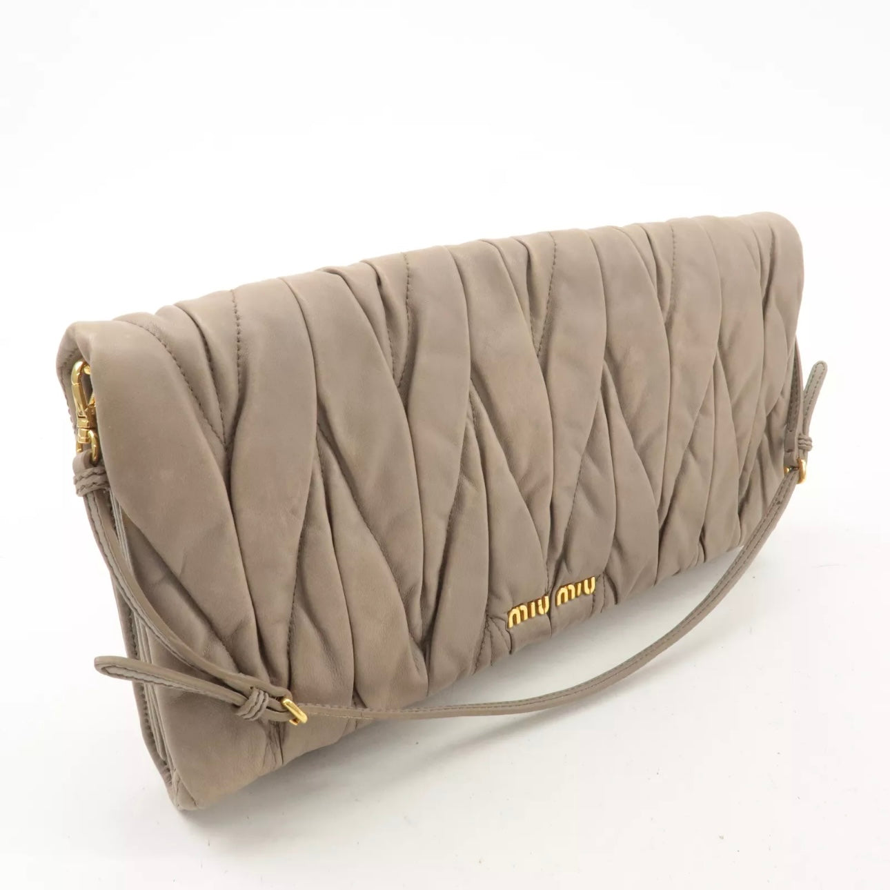 Matelasse Leather 2way Clutch Shoulder Bag Greige