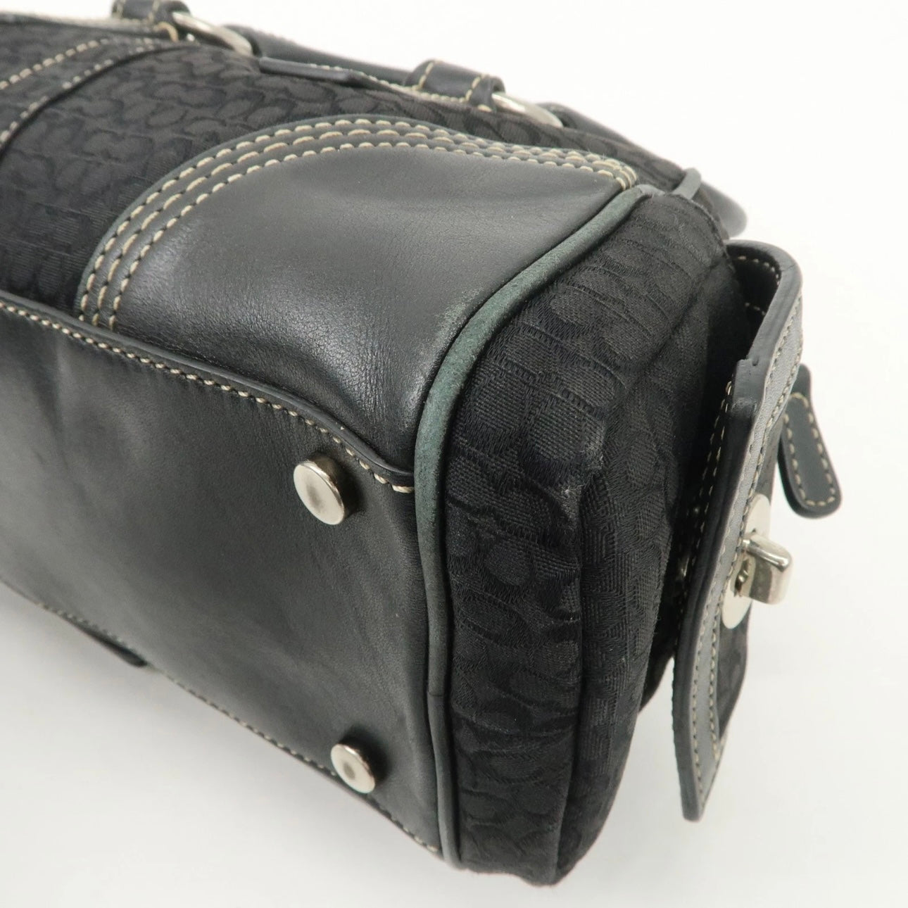 COACH Leather Canvas Hand Bag Brown Silver