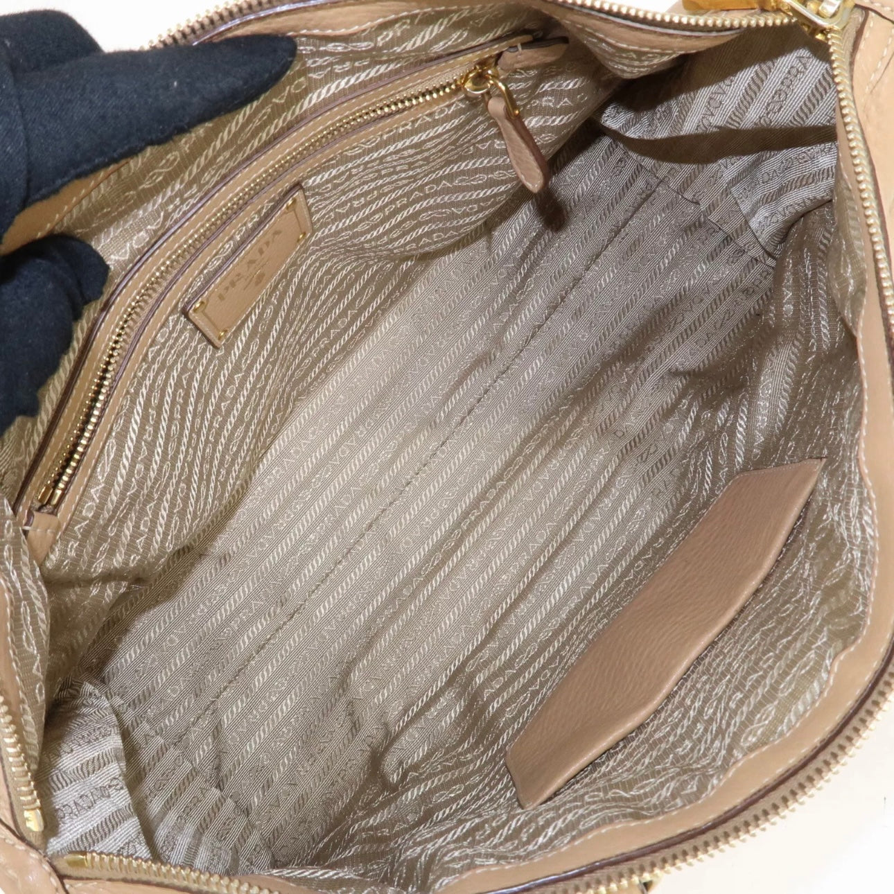 PRADA Logo Leather 2Way Bag - Beige, Leather