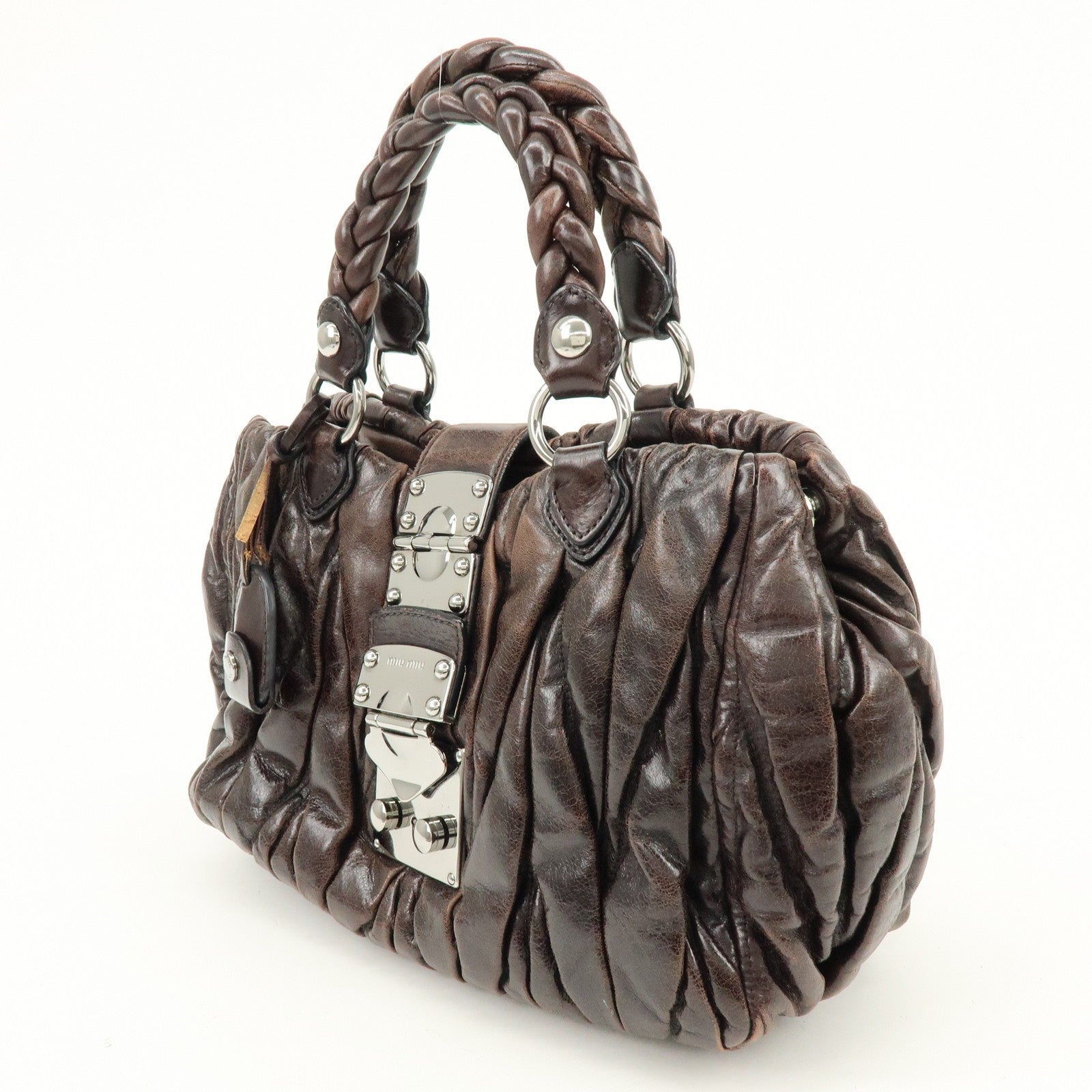 Miu Miu Matelasse 2Way Handbag - Dark Brown, Leather