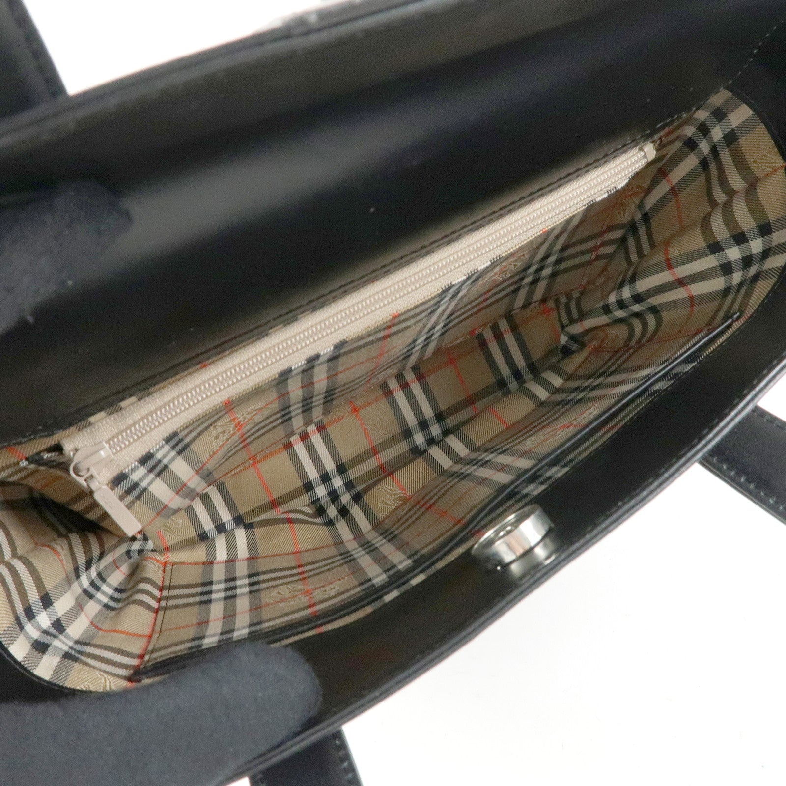 Burberry Nova Plaid Tote Bag - Black, Leather and Canvas