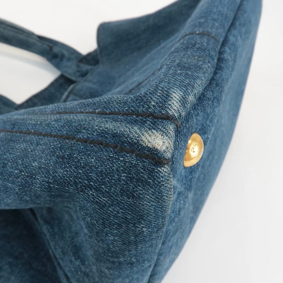 Prada Canapa Large Canvas Tote Bag Hand Bag Denim Blue
