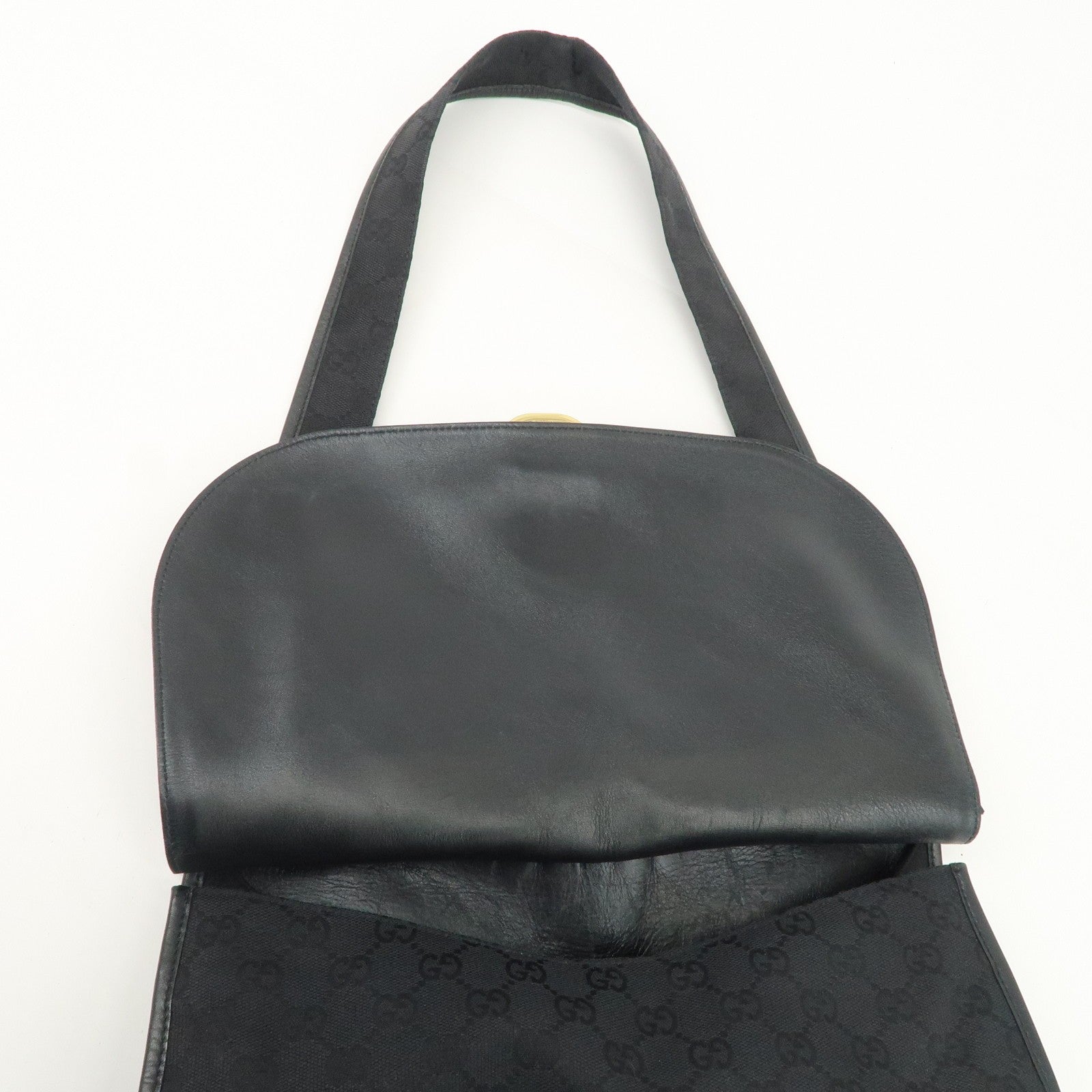 Gucci GG Canvas Leather semi Shoulder Bag - Black, Canvas