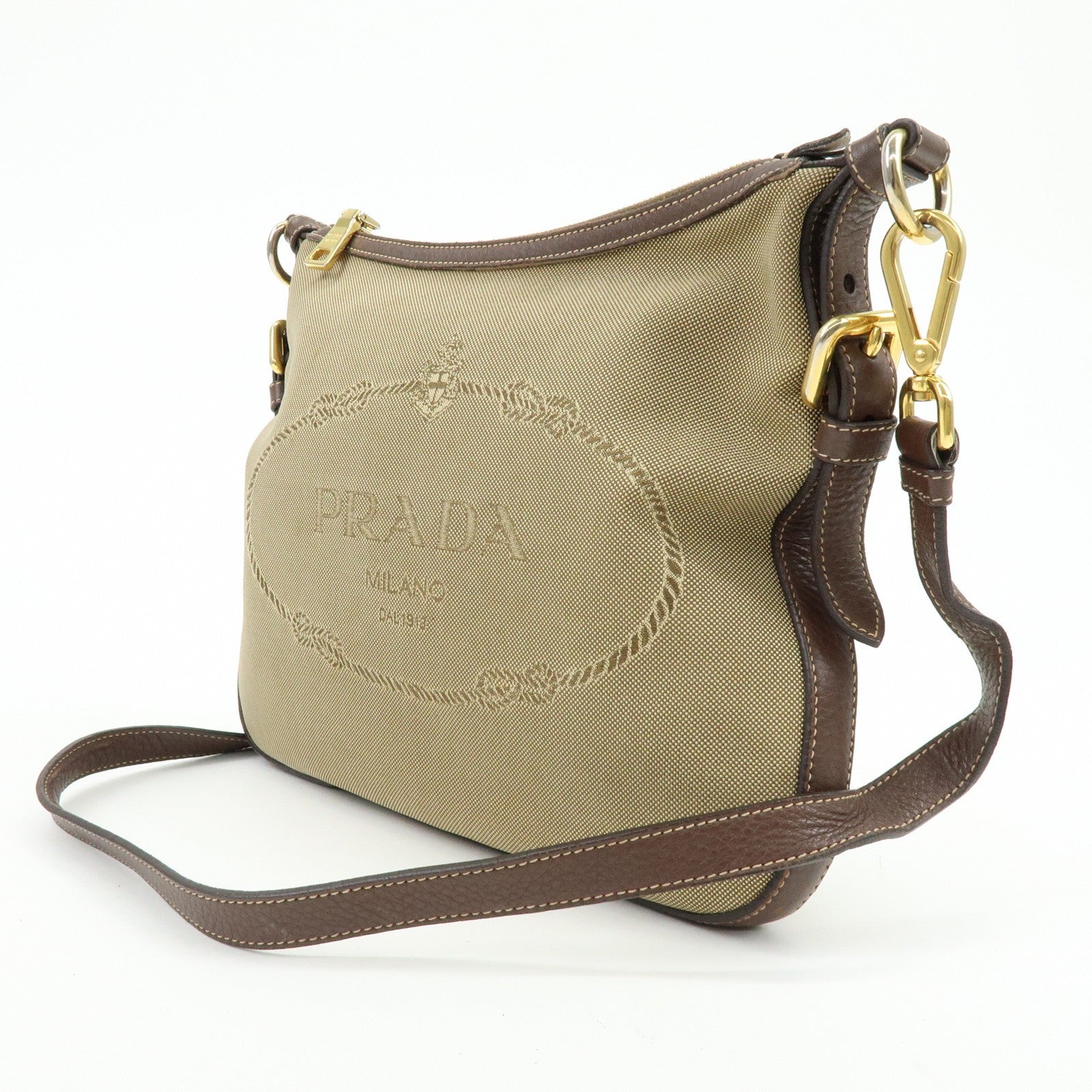 Prada Logo Jacguard Shoulder Bag - Brown, Leather