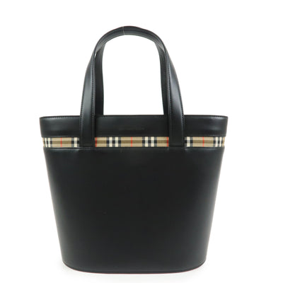 Burberry Nova Plaid Tote Bag - Black, Leather and Canvas