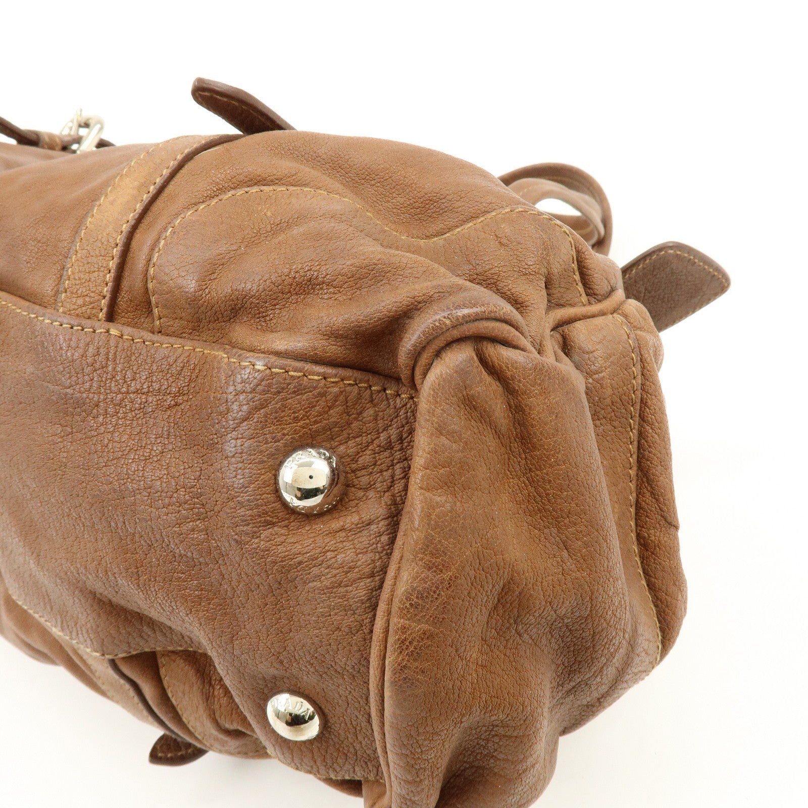 Prada Boston Hand Bag - Brown, Leather