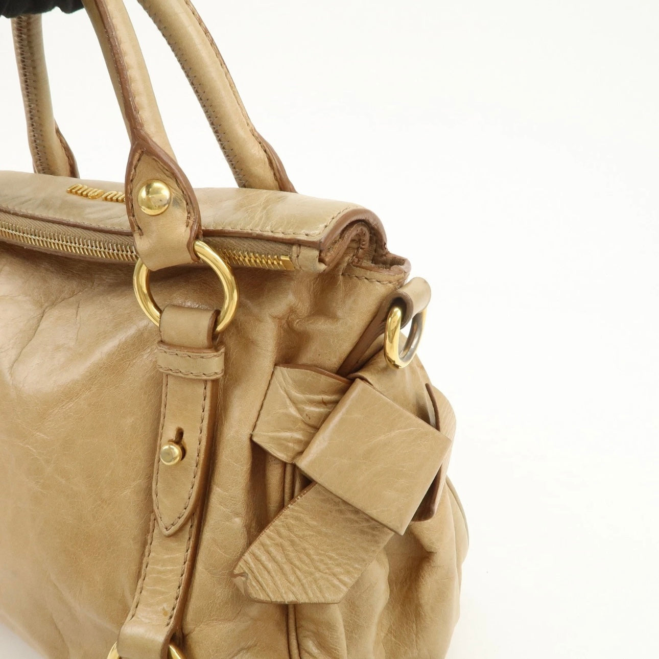 MIU MIU Leather 2Way Bag- Beige