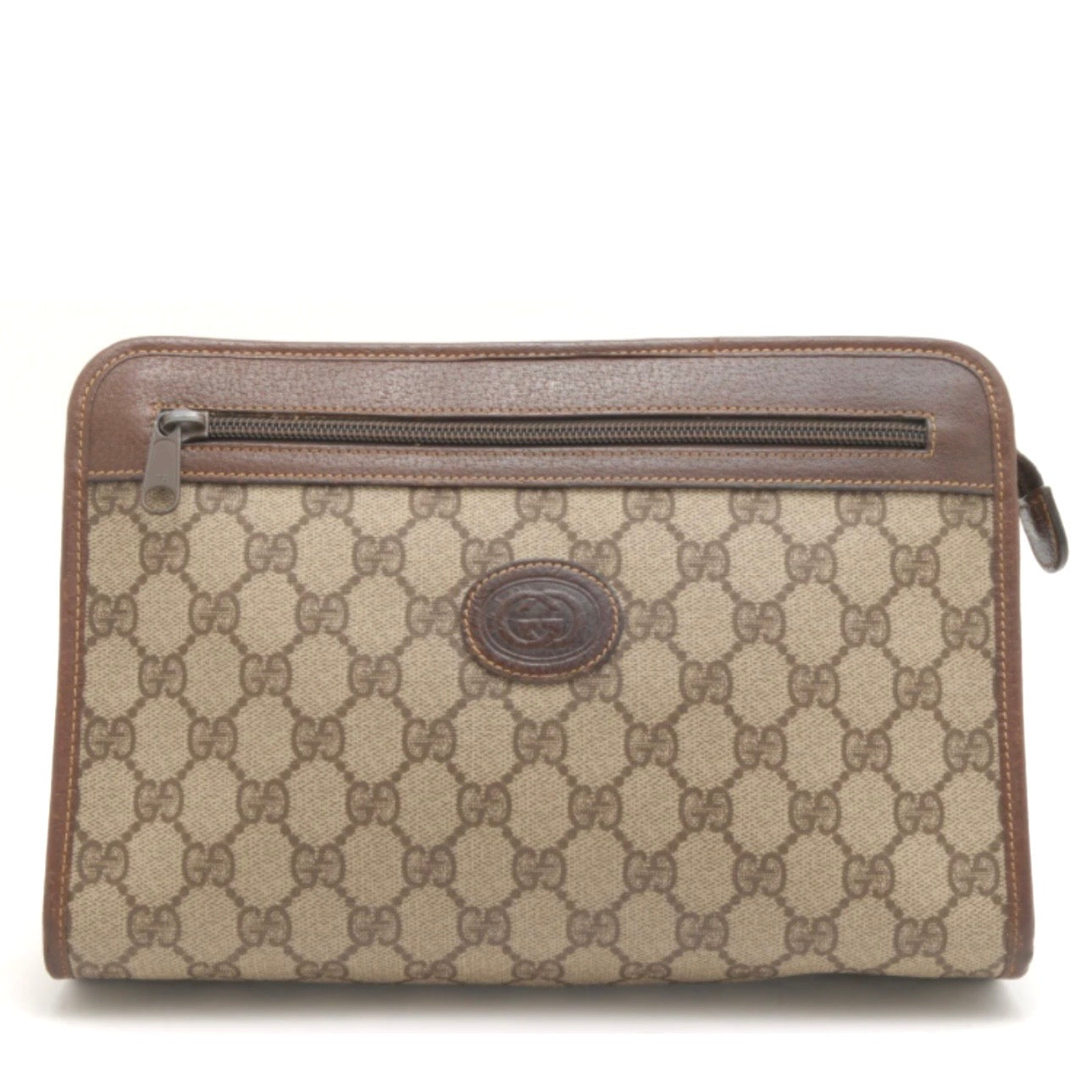 Gucci GG Supreme Clutch Bag - Beige, PVC Leather