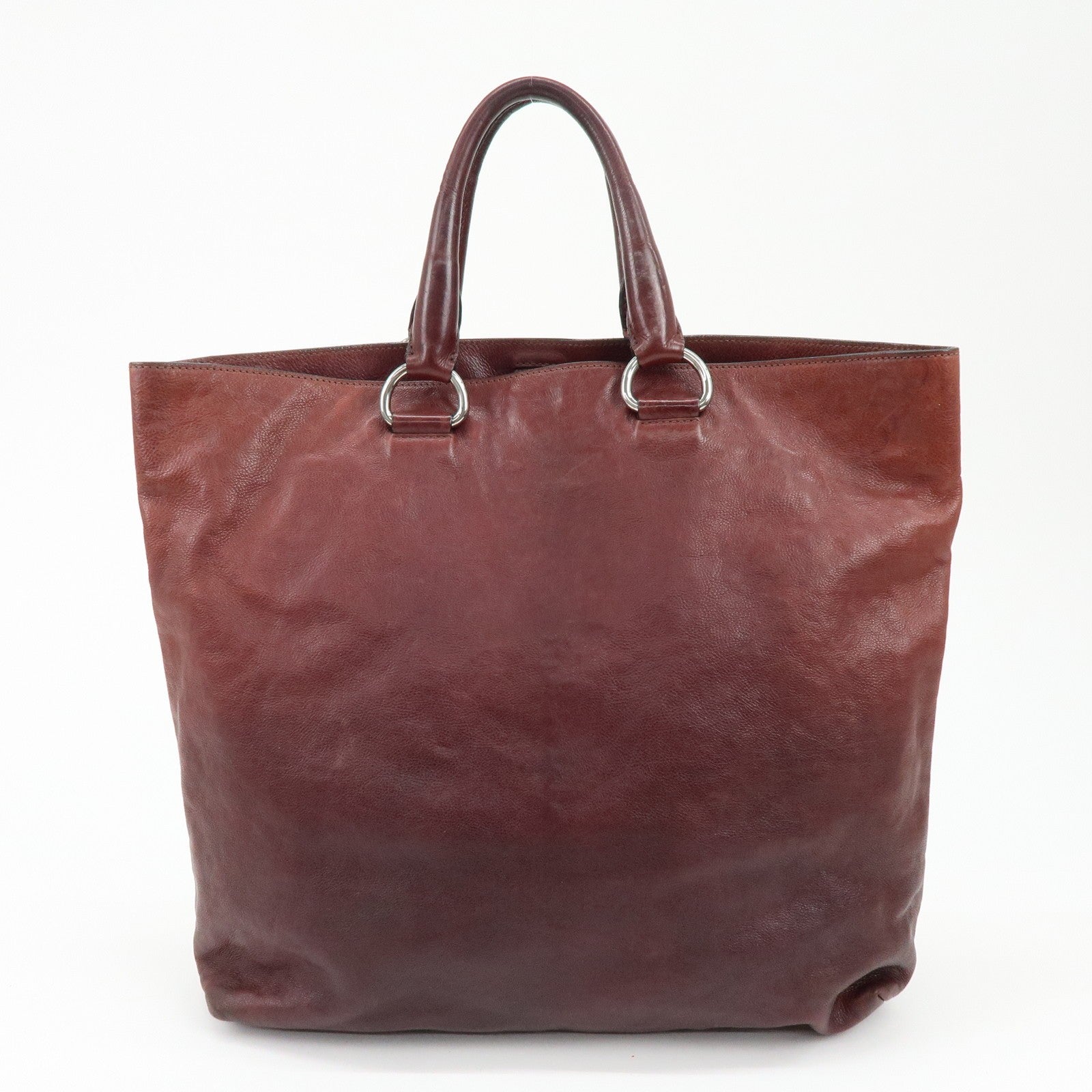 Prada Triangle Logo Tote Bag - Bordeaux, Leather