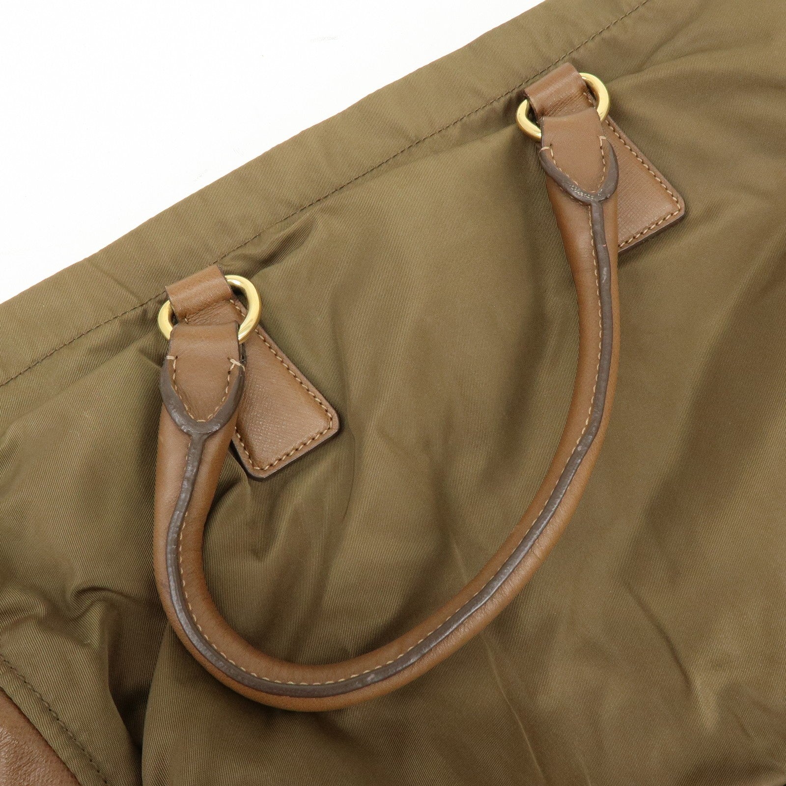 Prada Triangle Logo 2Way Bag - Khaki Brown, Nylon Saffiano Leather
