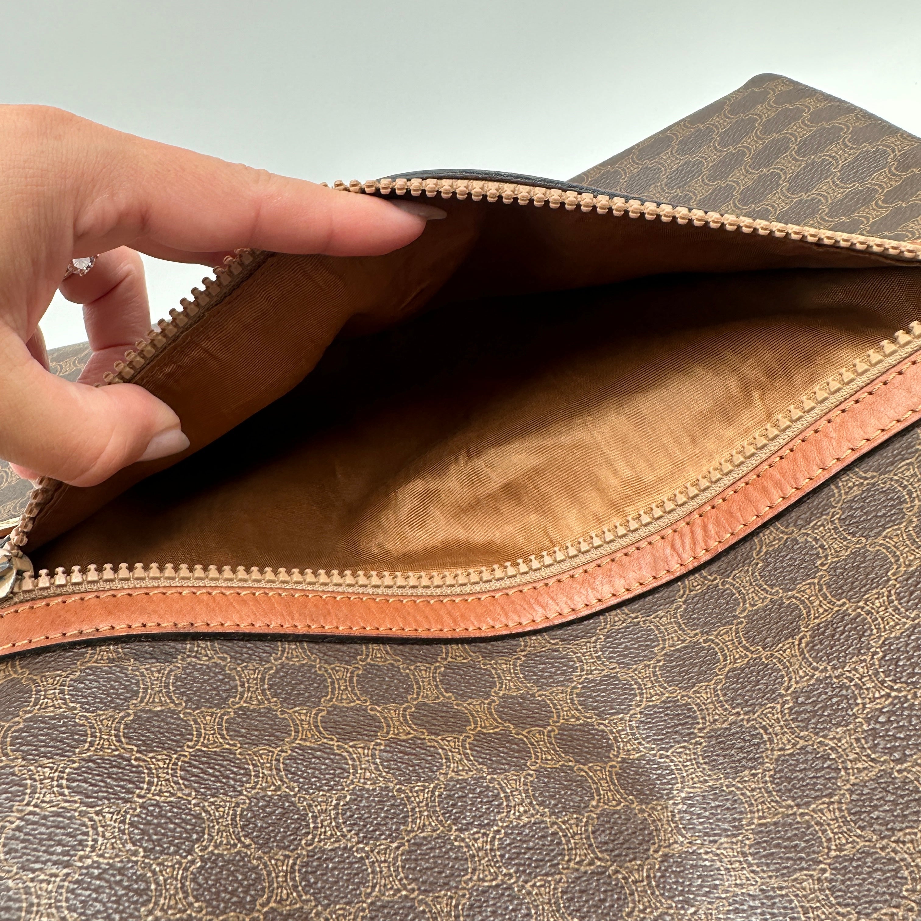 Macadam Clutch Hand Bag PVC Leather Brown Bifold Purse
