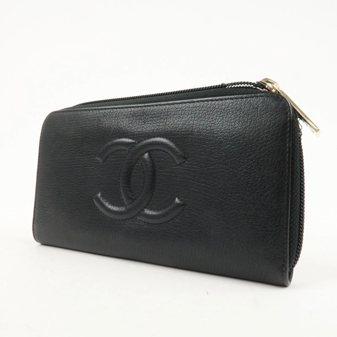 CHANEL Leather Bi-Fold Long Wallet