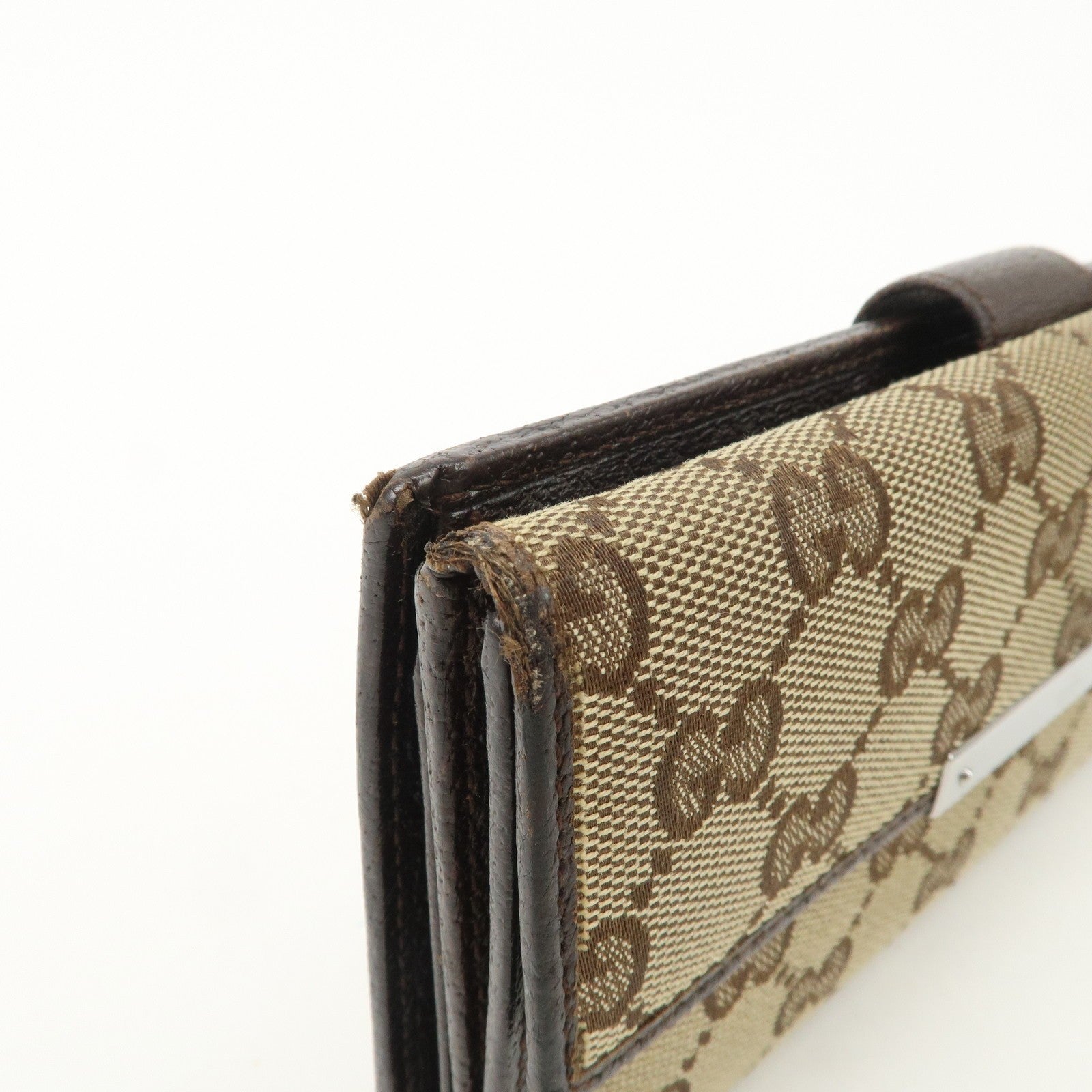 Gucci GG Canvas Leather Bi-fold Long Wallet - Dark Brown, Leather
