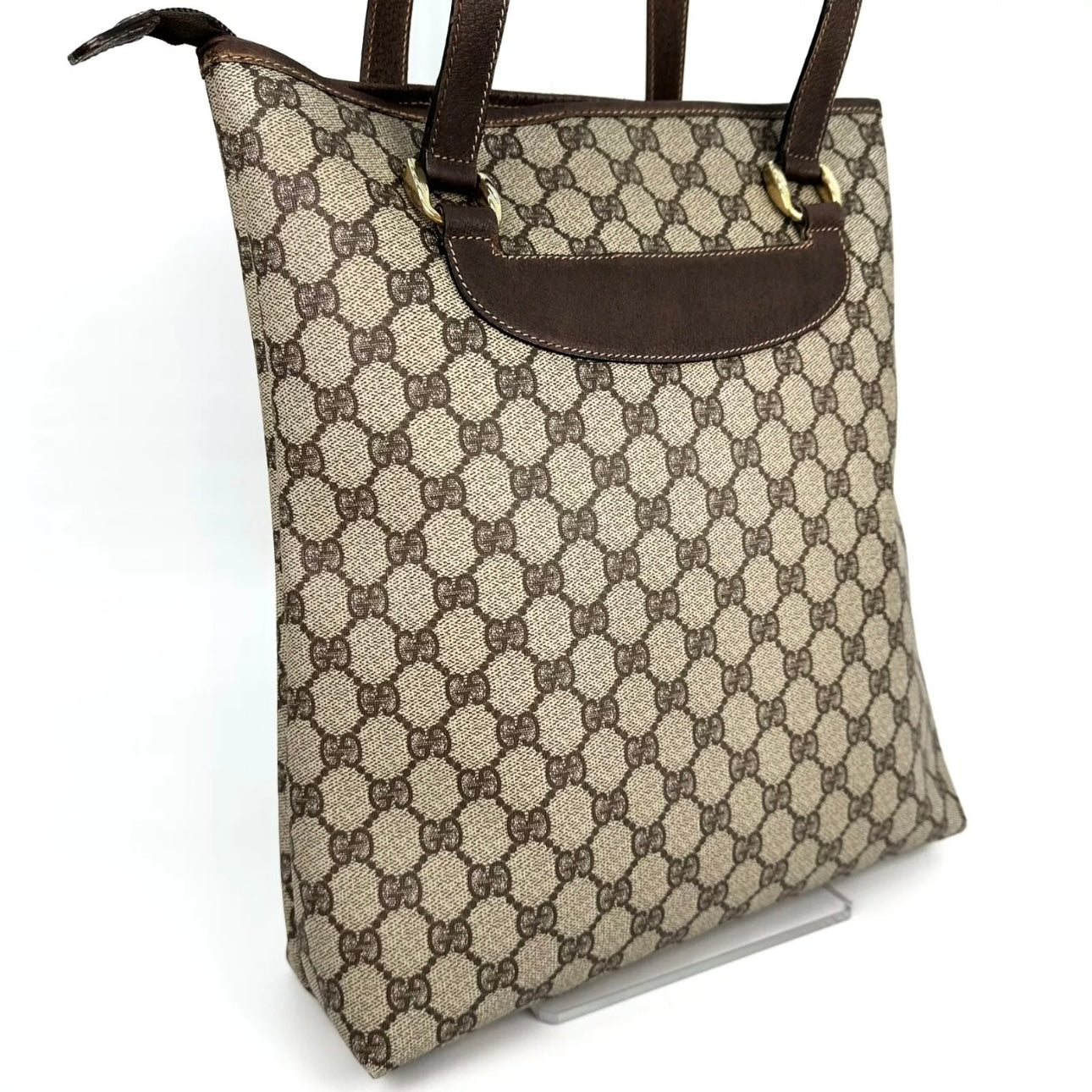 Shoulder Tote Hand Bag Brown PVC Leather