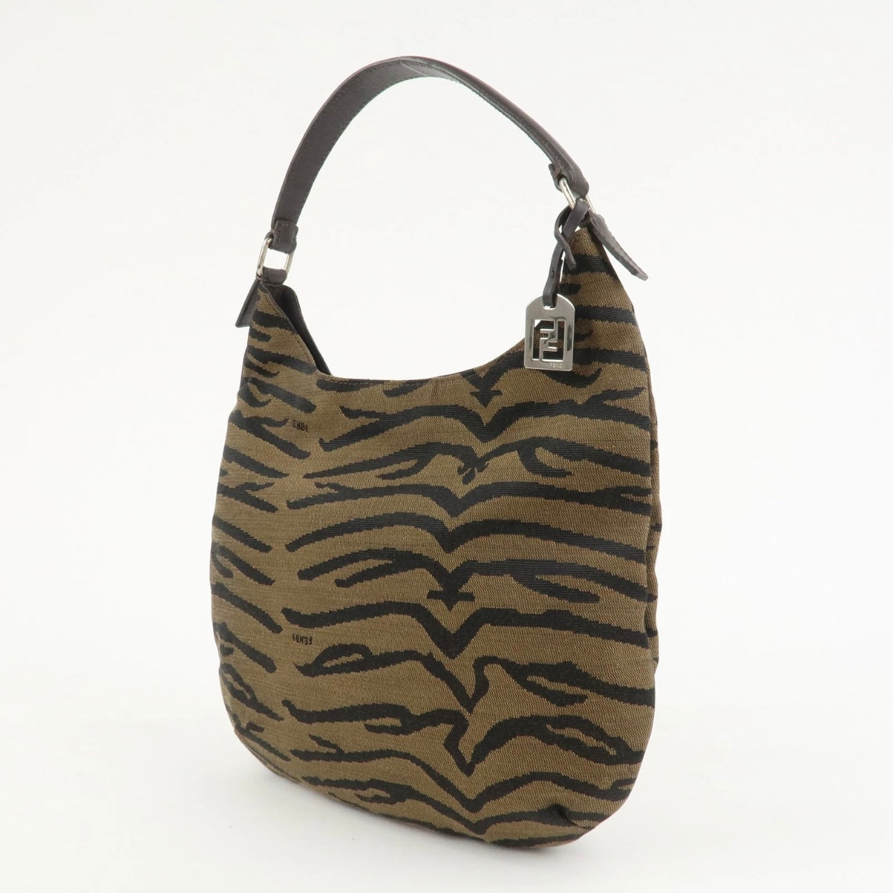 FENDI Canvas Leather Shoulder Bag Hand Bag Zebra Motif