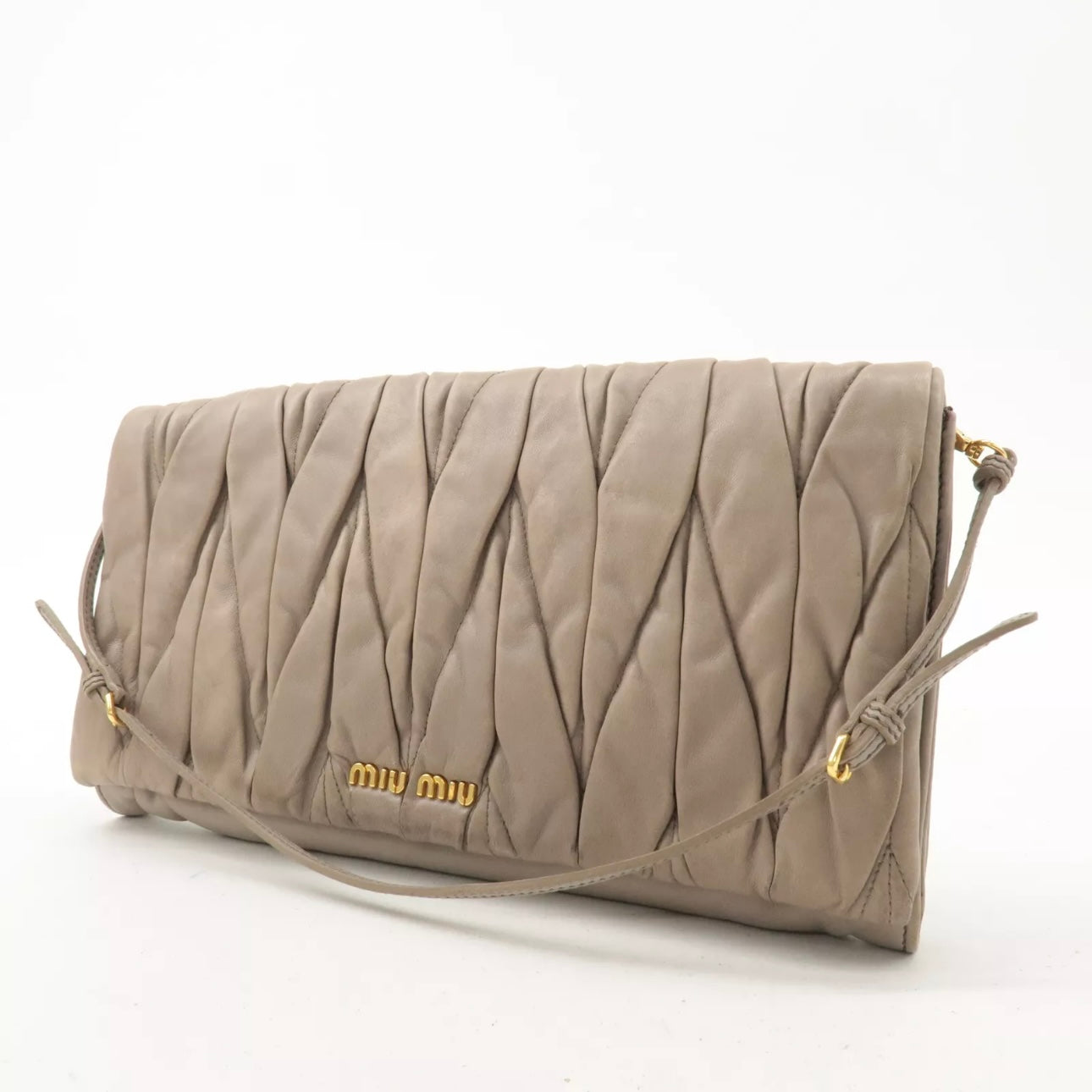 Matelasse Leather 2way Clutch Shoulder Bag Greige