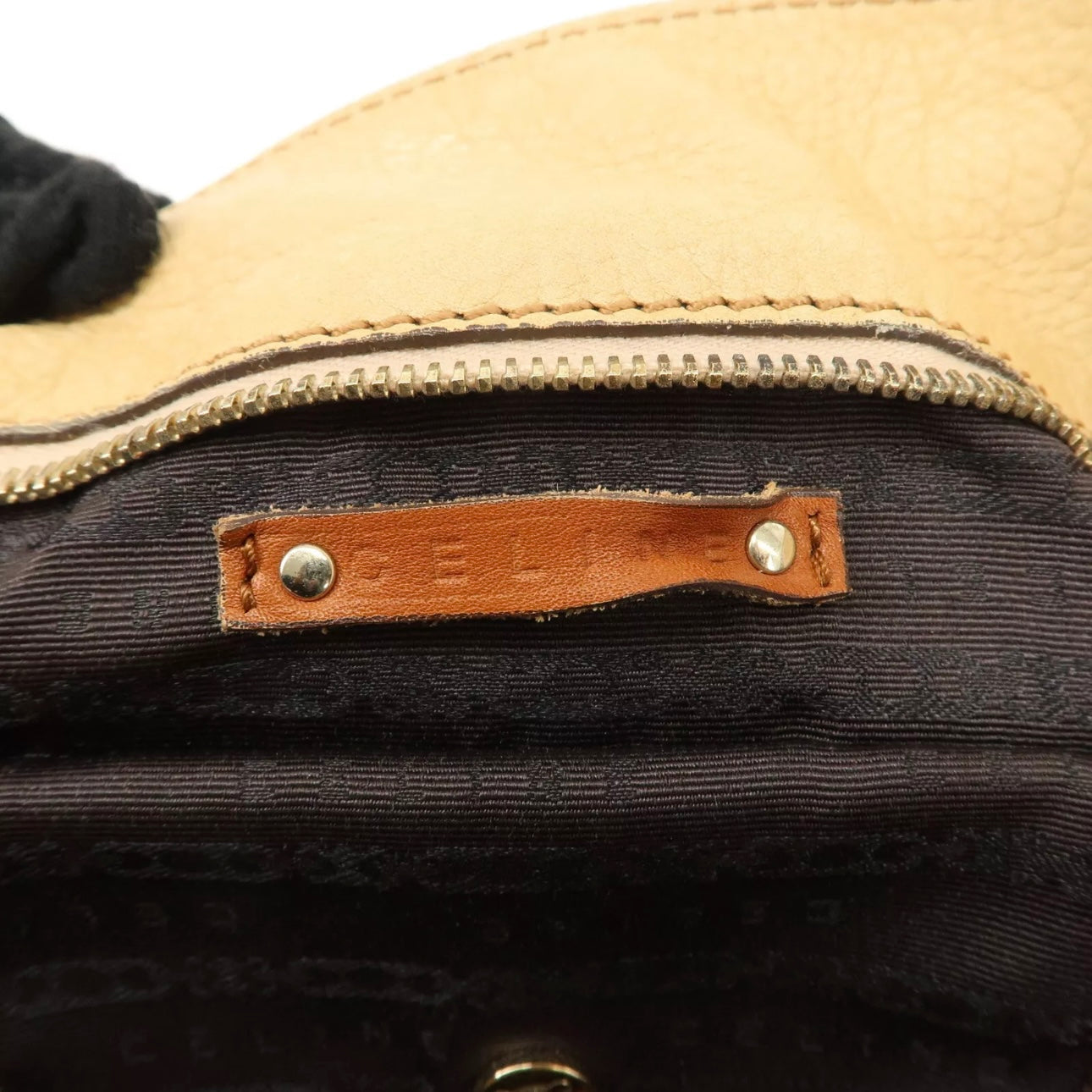 CELINE Bitter Sweet Leather Shoulder Bag Beige Brown Gold Hardware