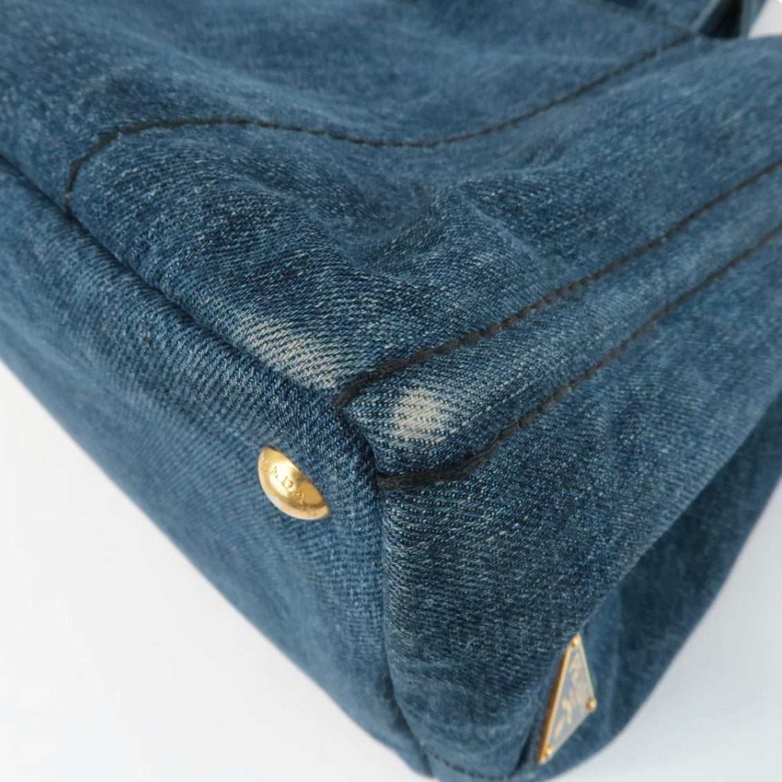 Prada Canapa Large Canvas Tote Bag Hand Bag Denim Blue
