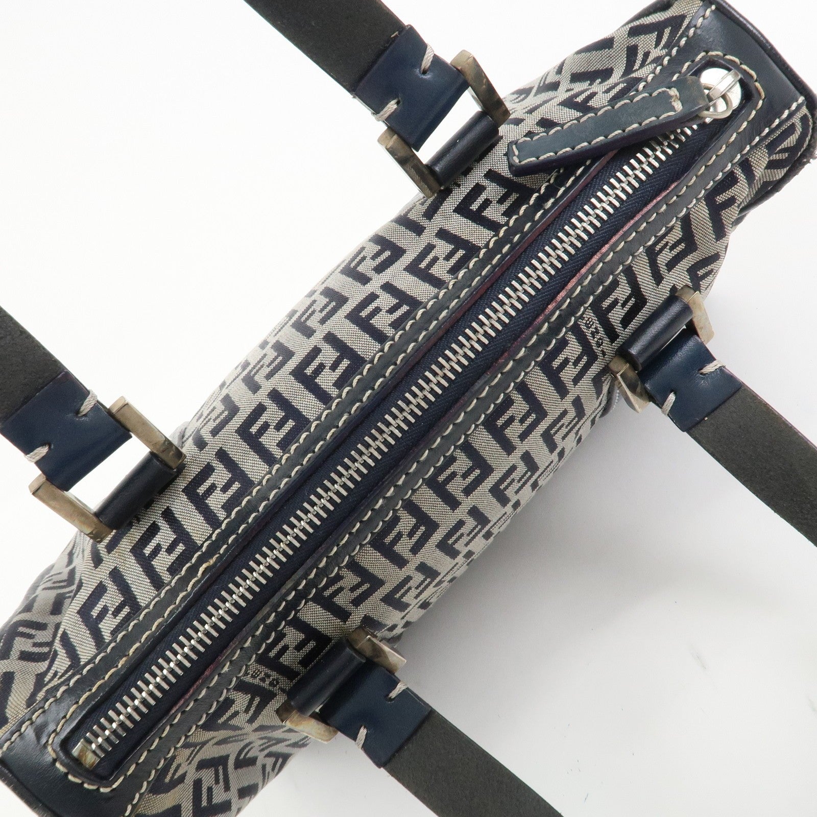 Fendi Boston Hand Bag - Navy, Canvas, Leather